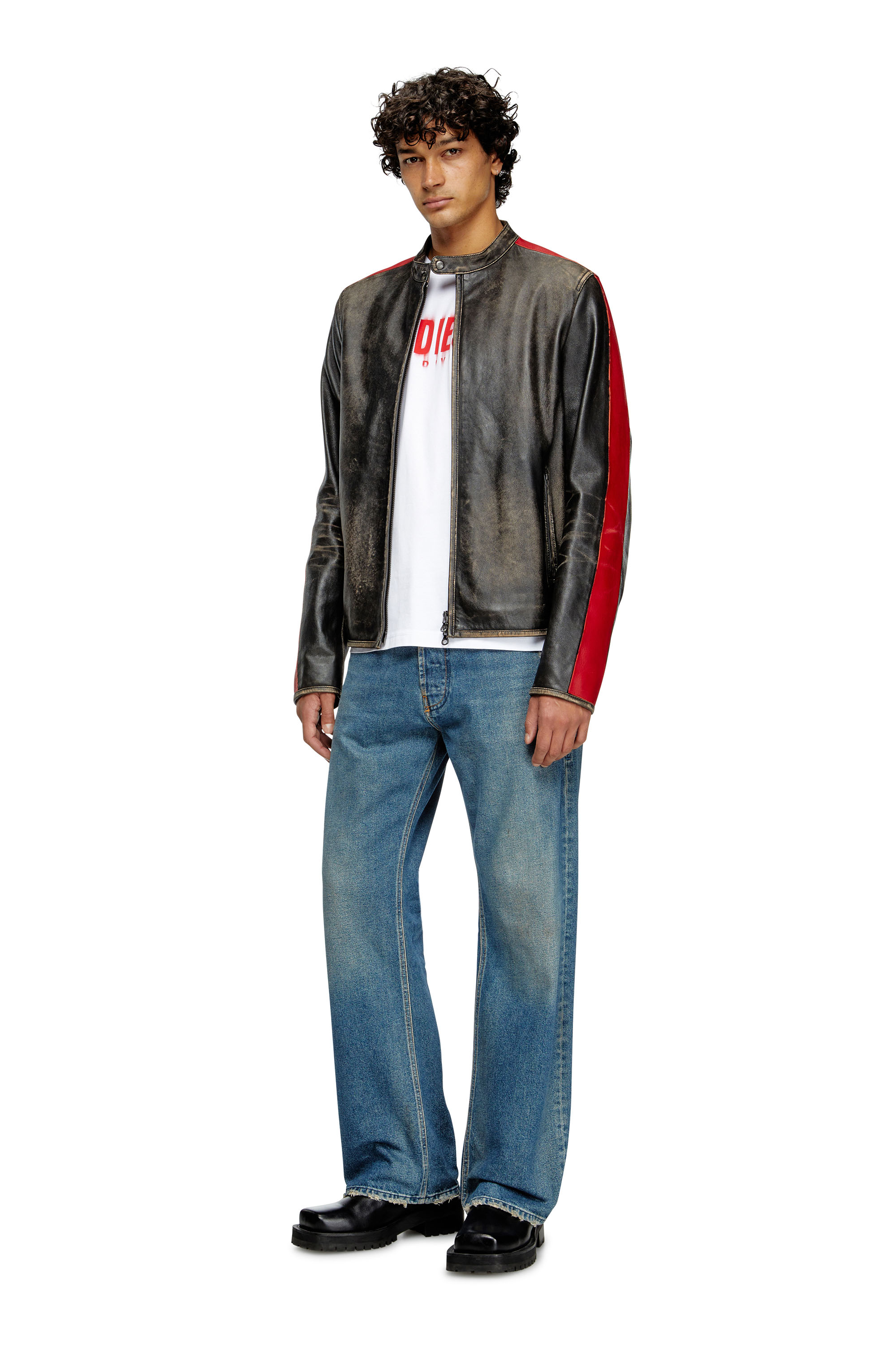 Diesel - L-RENN, Chaqueta de cuero con rayas en contraste Hombre in Multicolor - 2