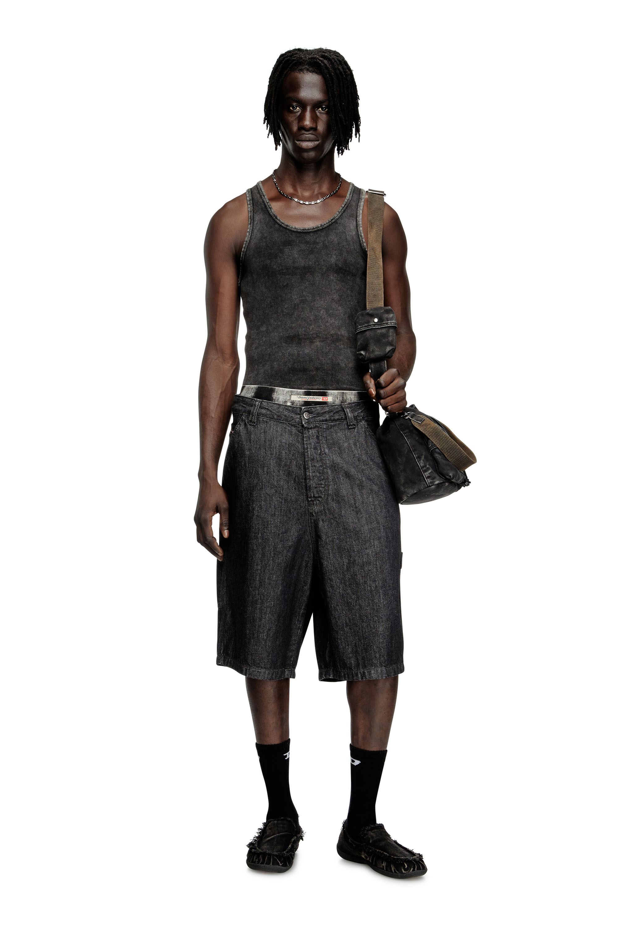 Diesel - D-LIVERY-W-SHORT, Pantalones cortos en denim lavado Hombre in Negro - 1
