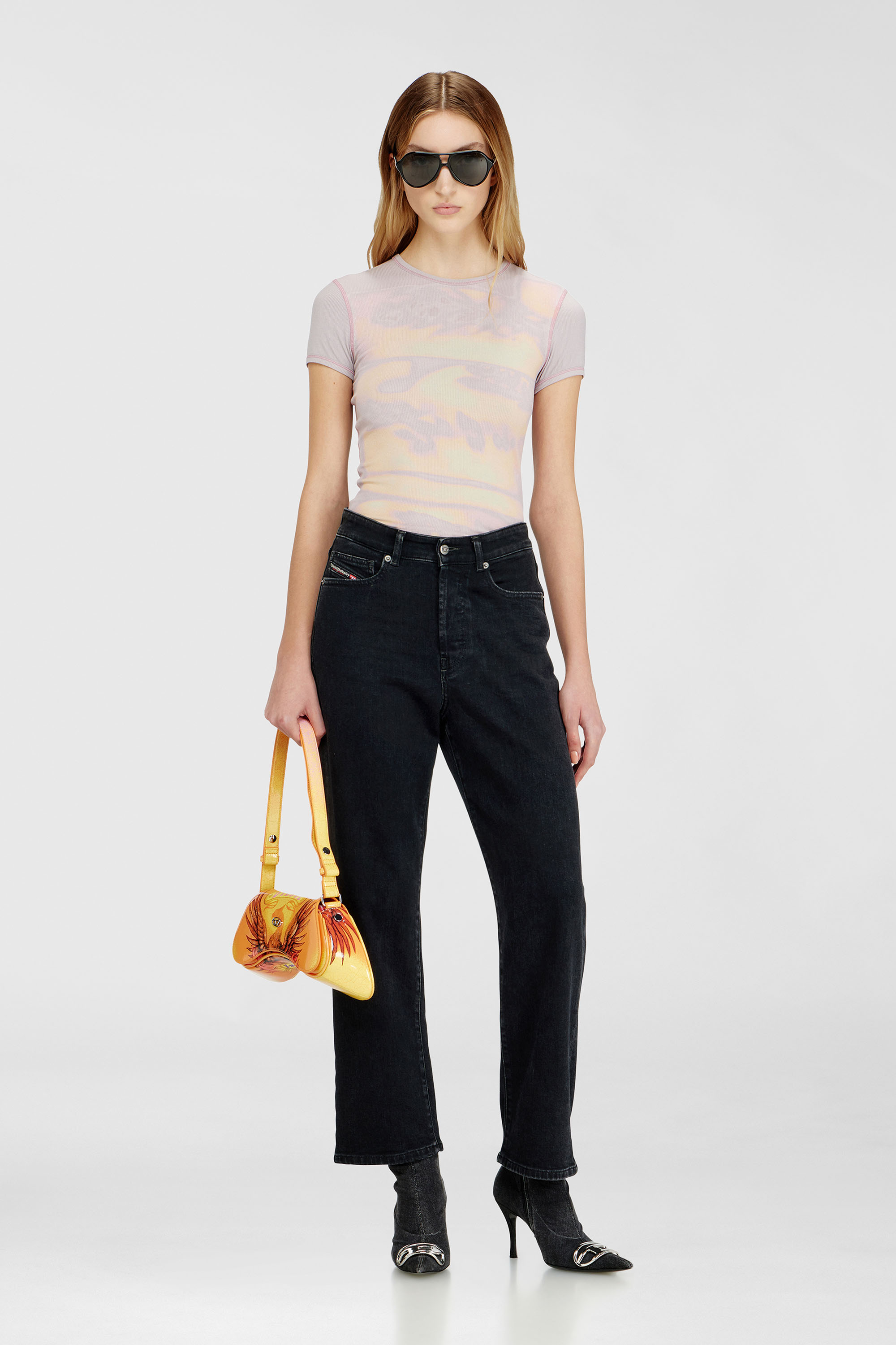 Diesel - T-ELE-LONG-AA1, Camiseta ajustada de punto con estampado gr&aacute;fico Mujer in Morado - 2