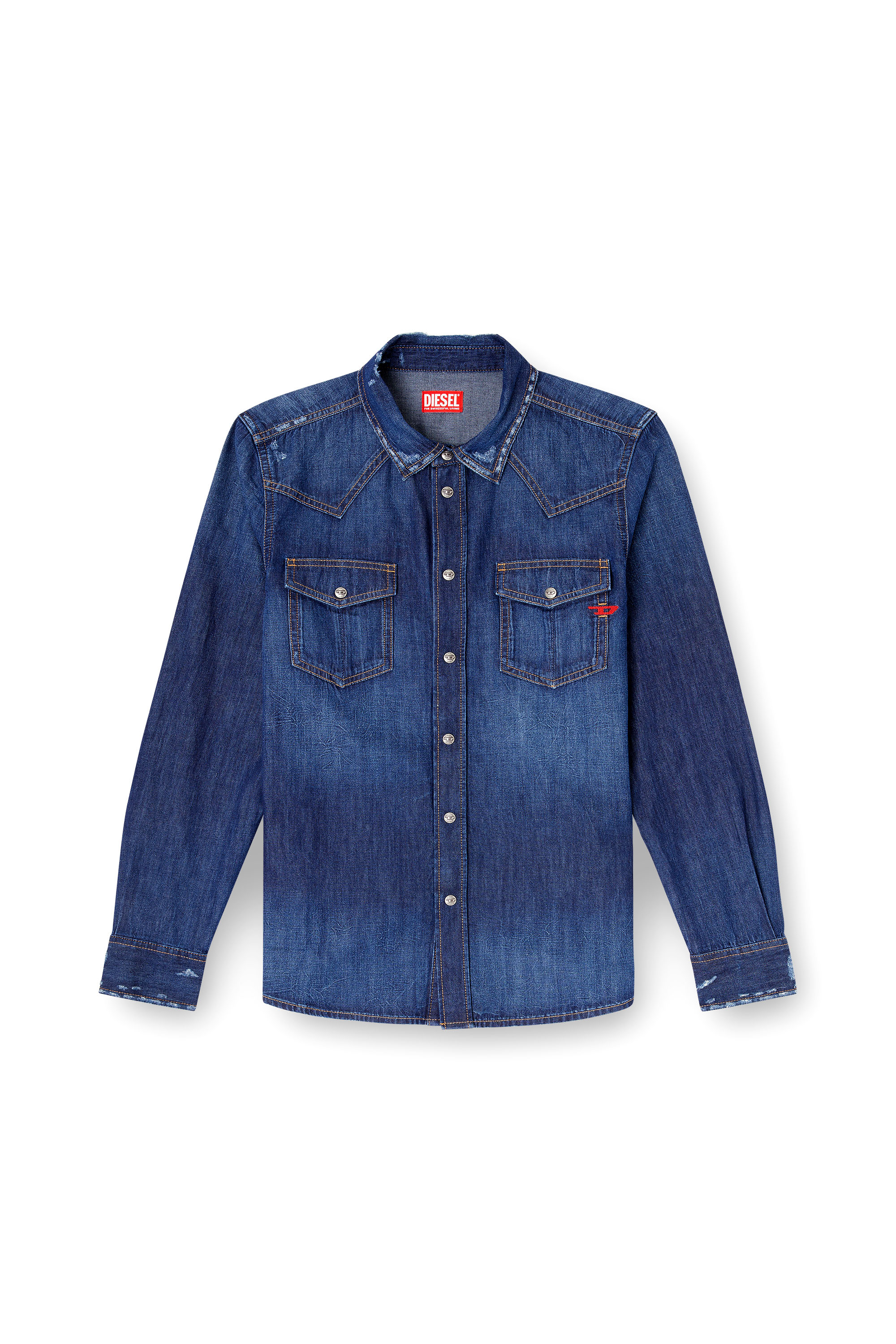 Diesel - D-VEGA, Camisa vaquera con bolsillos de parche Hombre in Azul marino - 3
