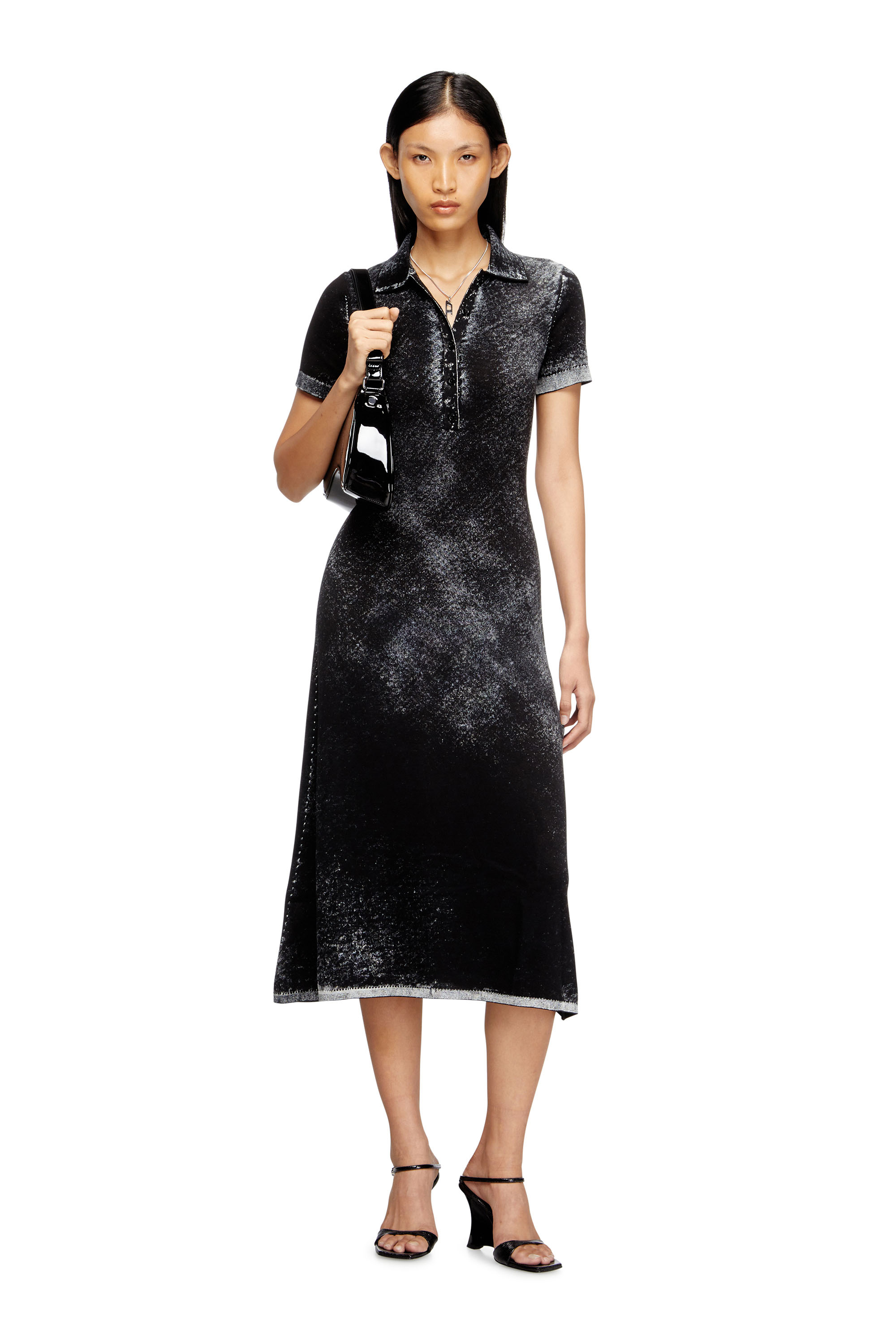 Diesel - M-LOURENS, Midi polo dress in reverse-printed knit Mujer in Negro - 2