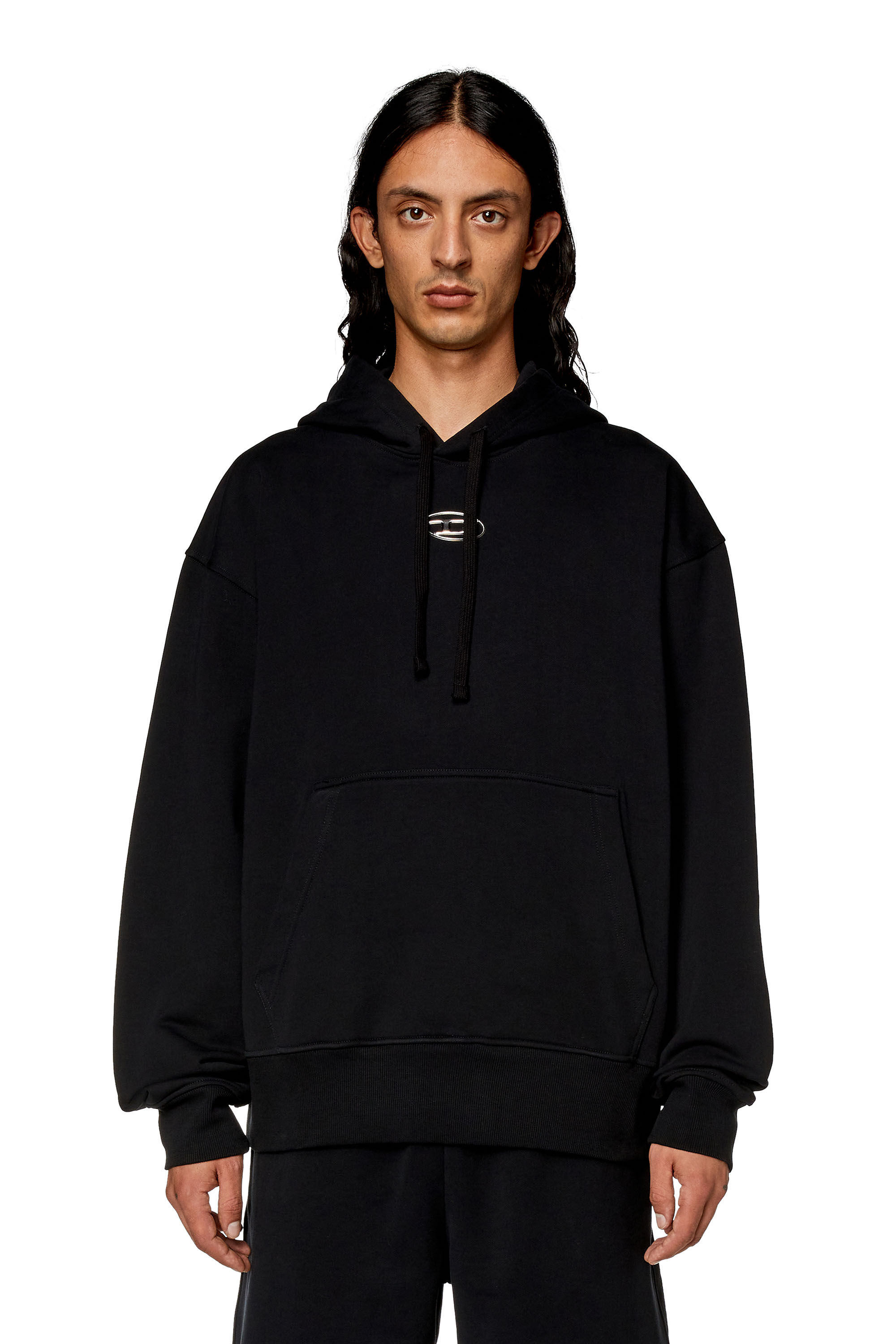 Diesel - S-MACS-HOOD-OD, Sudadera con capucha extragrande con logotipo metálico Hombre in Negro - 5