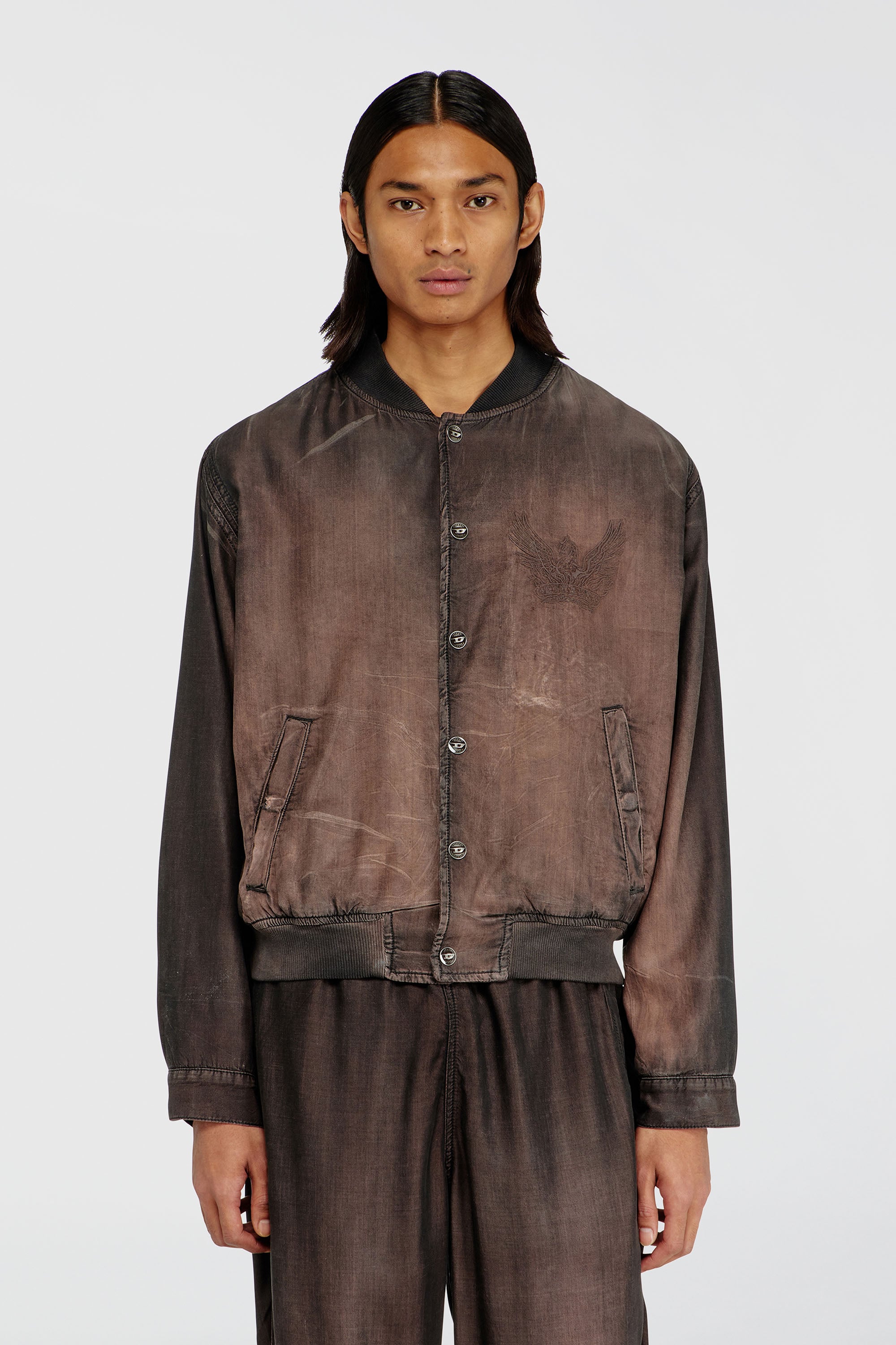 Diesel - D-BELMOR-S, Chaqueta bomber de denim fluido con lavado oscuro Hombre in Marr&oacute;n - 1