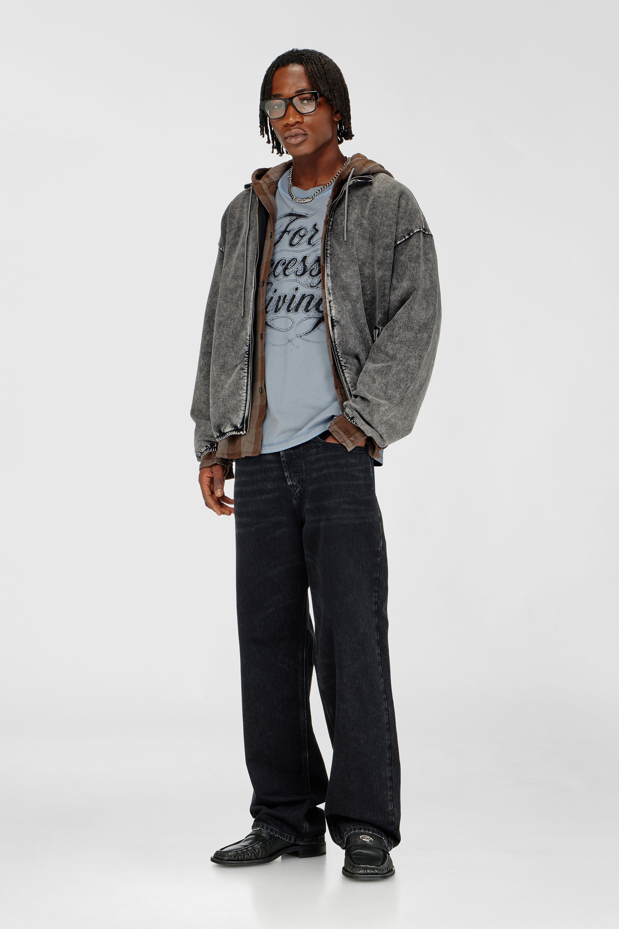 Diesel - S-CORSY, Chaqueta de felpa con efecto denim Hombre in Gris - 2