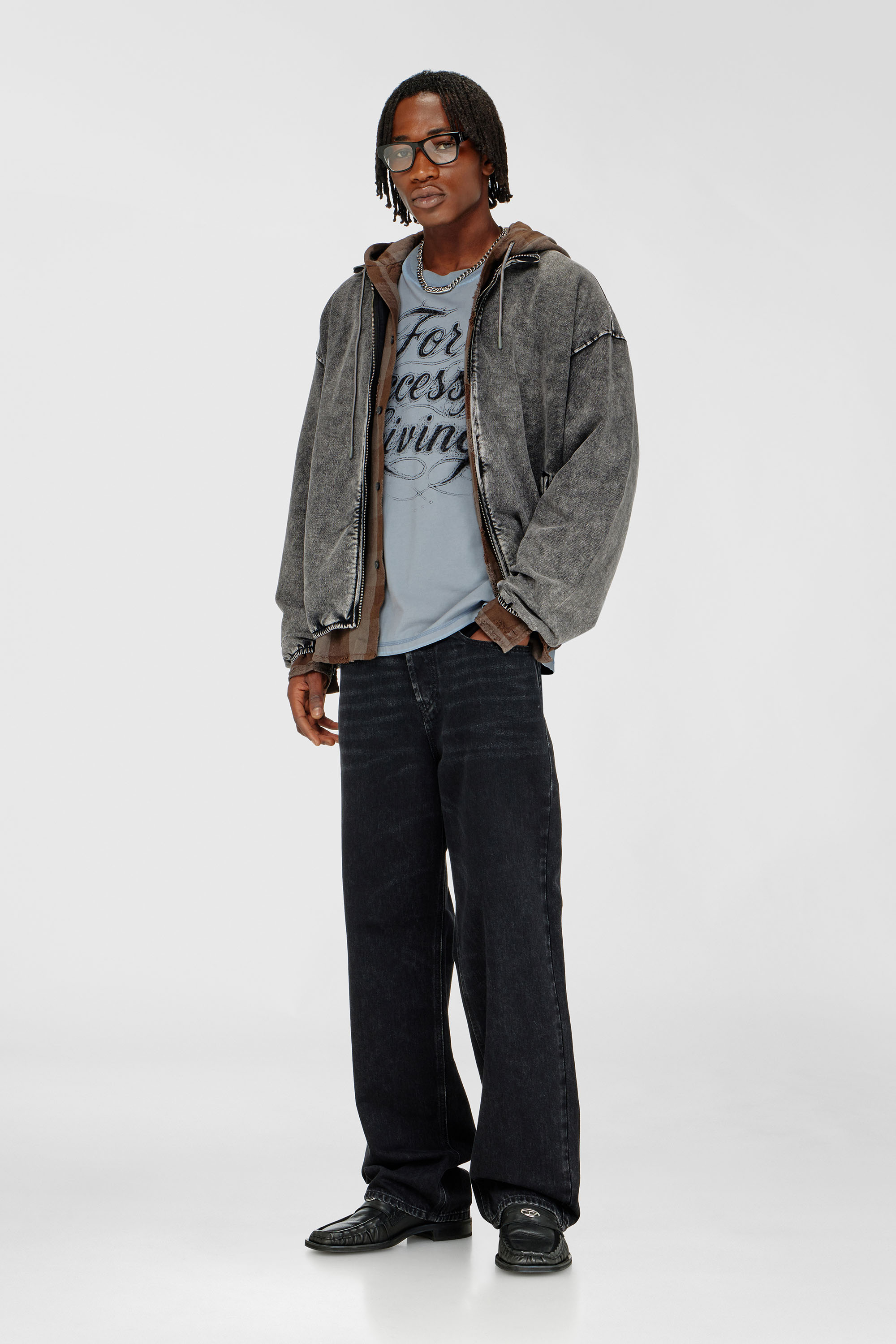 Diesel - S-CORSY, Chaqueta de felpa con efecto denim Hombre in Gris - 1