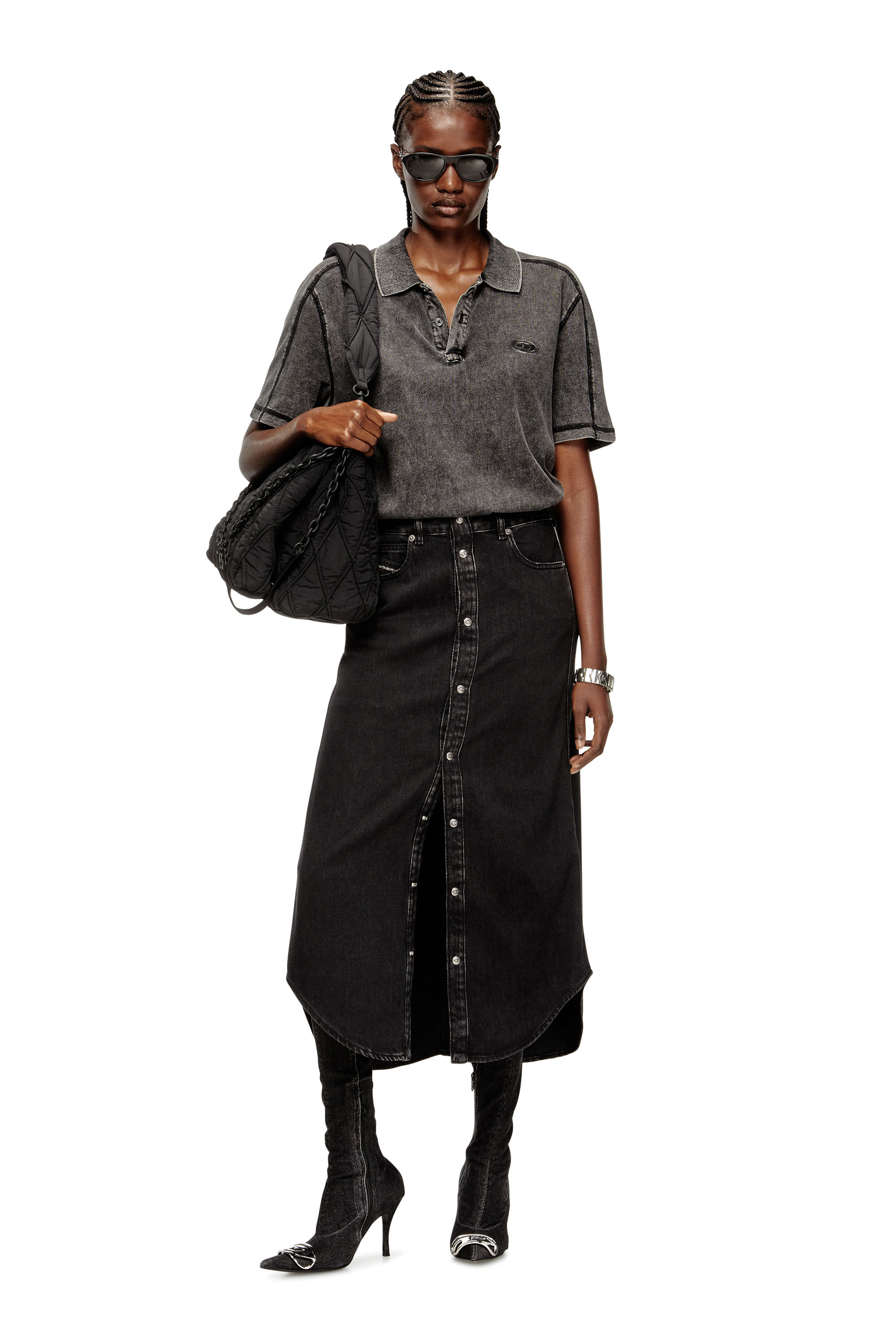 Diesel - DE-ARD-LONG, Falda midi de mezclilla Mujer in Negro - 1