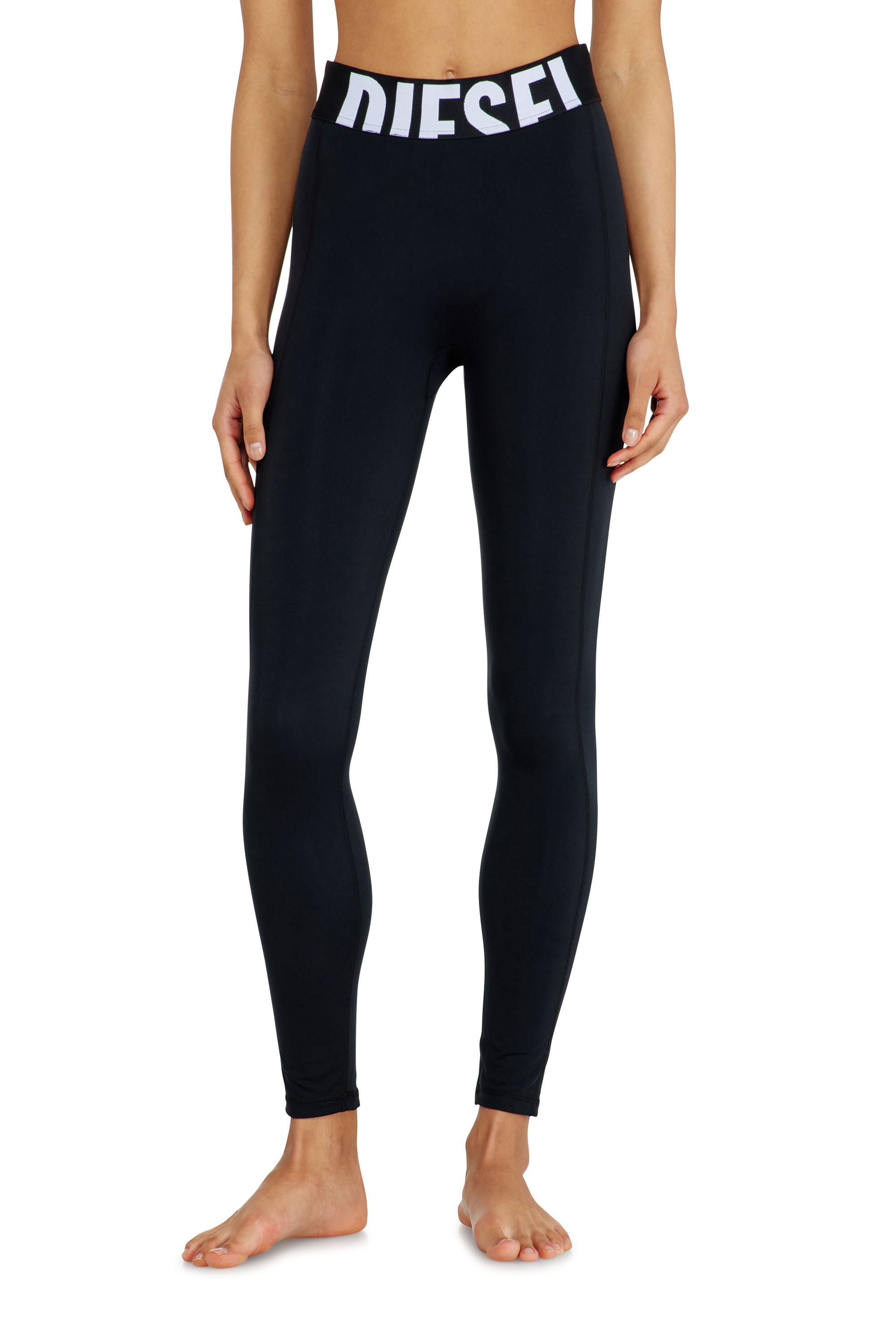 Diesel - ADELINE-D-POP, Leggings de microfibra con logotipo recortado Mujer in Negro - 2
