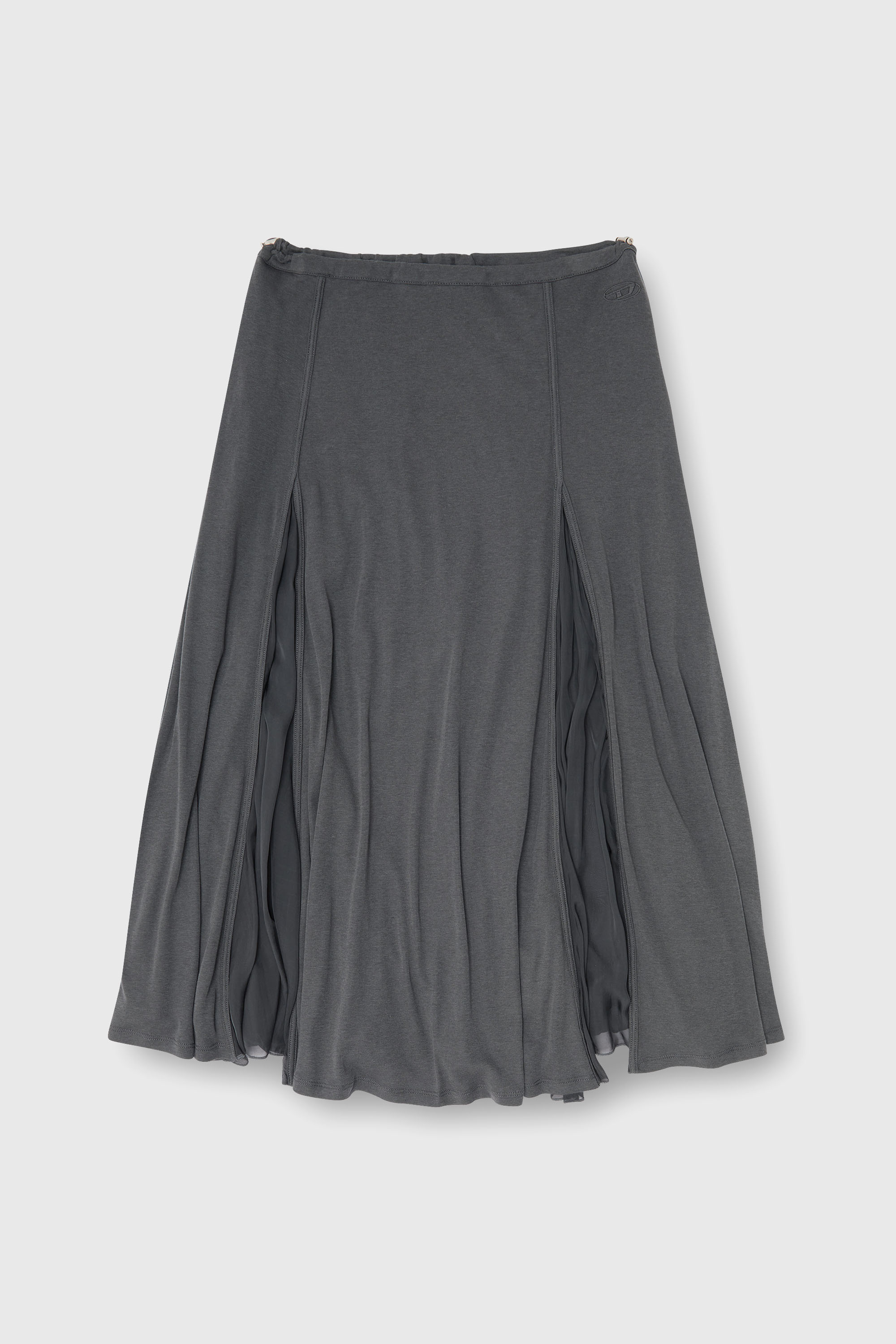 Diesel - O-LONGREI, Falda midi de punto acanalado y gasa Mujer in Gris - 2
