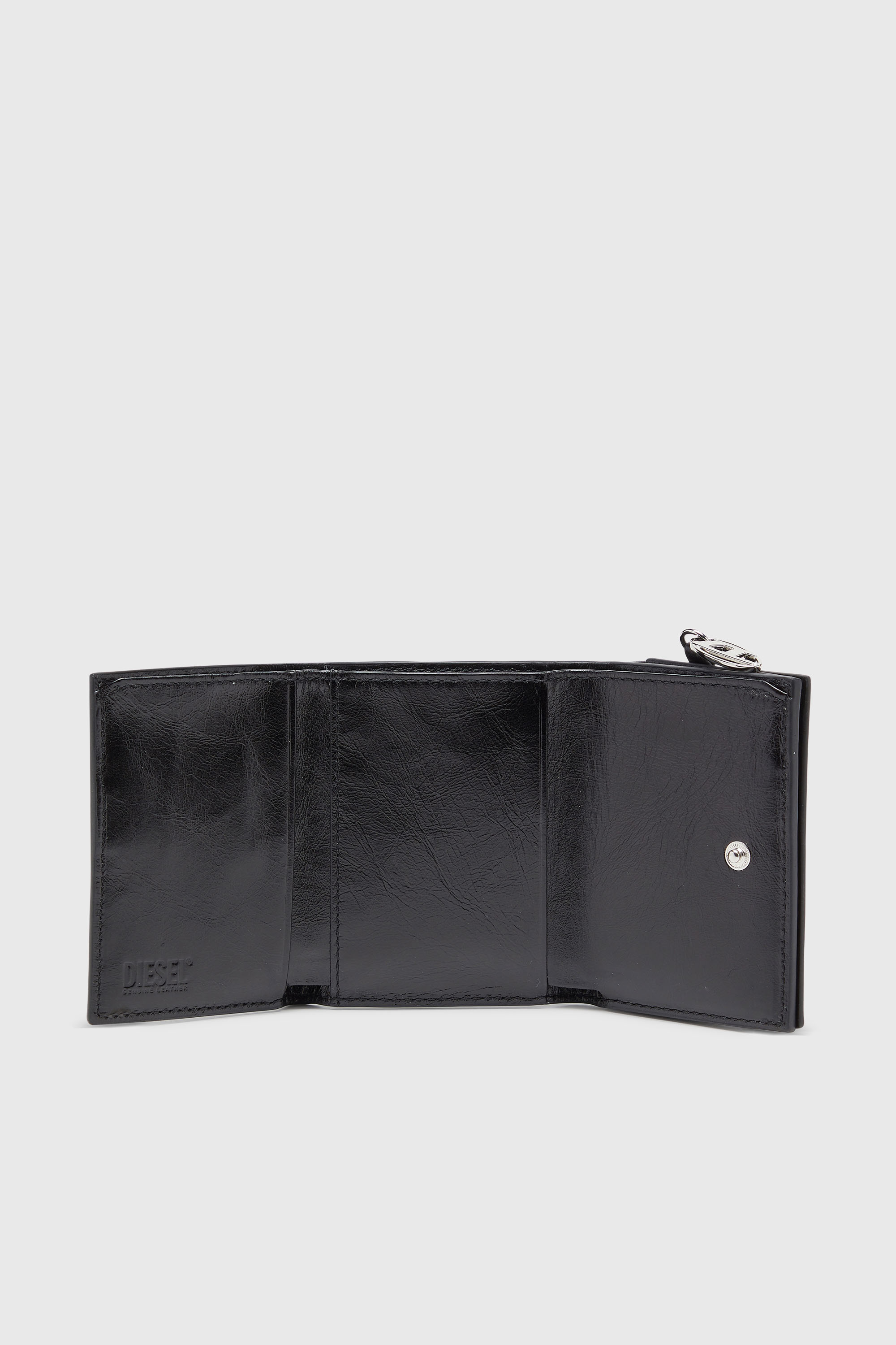 Diesel - OVAL-D TRI FOLD ZIP COIN XS II, Cartera de piel triple con motivo en relieve Mujer in Negro - 3