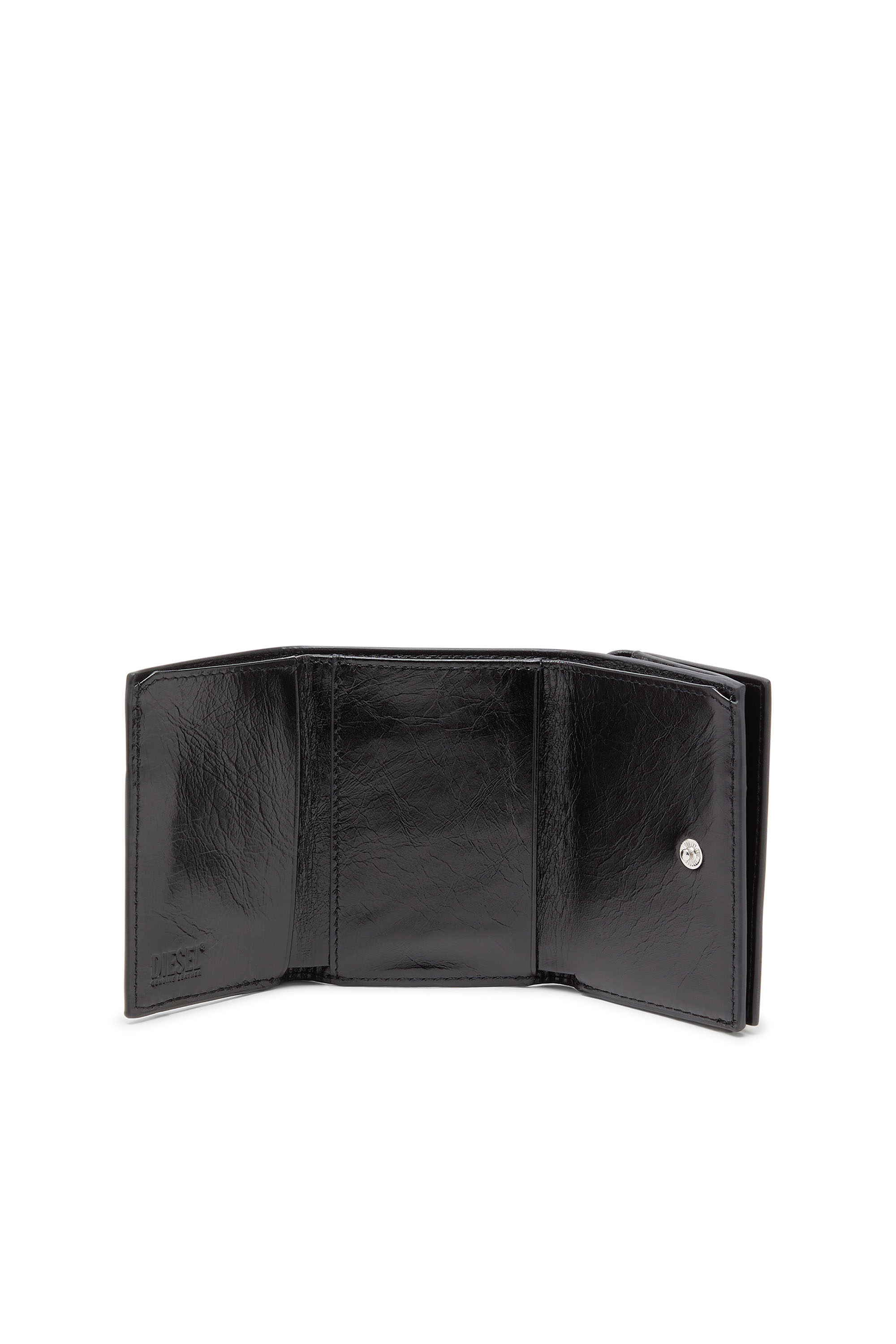 Diesel - TRI FOLD COIN XS II, Cartera de cuero triple con motivo de cadena en relieve Mujer in Negro - 3