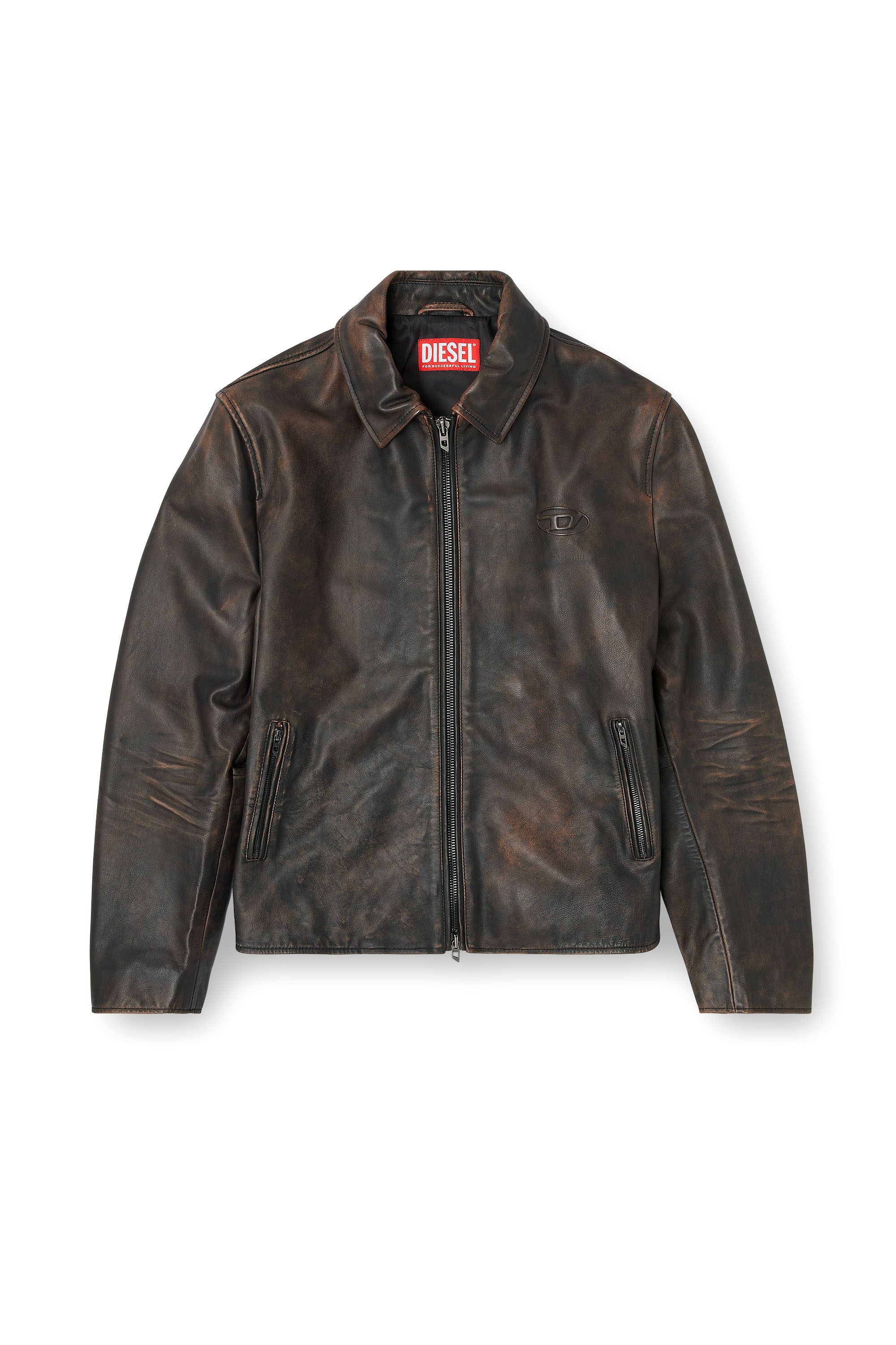 Diesel - L-AMAR-WRD, Chaqueta de entrenador en cuero tratado Hombre in Marr&oacute;n - 3