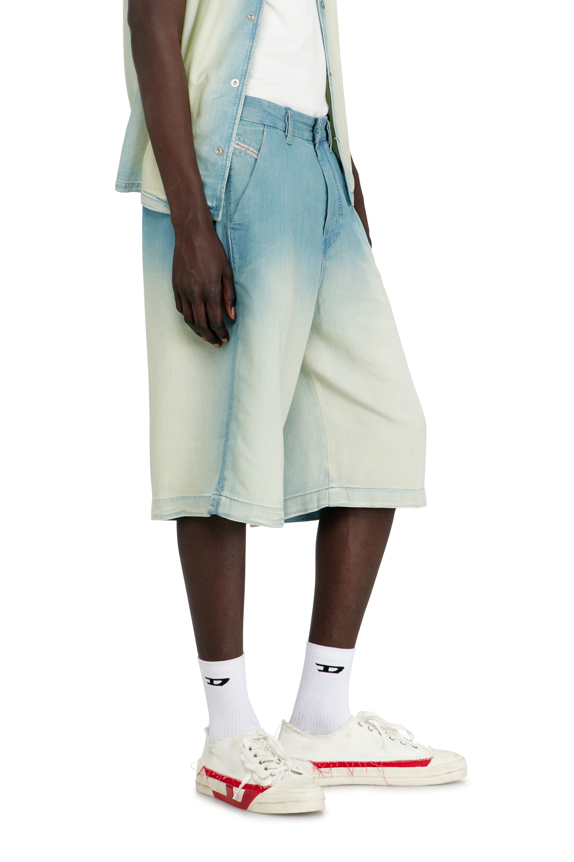 Diesel - D-TYLOR-SHORT-S, Man's Shorts in fluid overdyed denim in Light Blue - 4