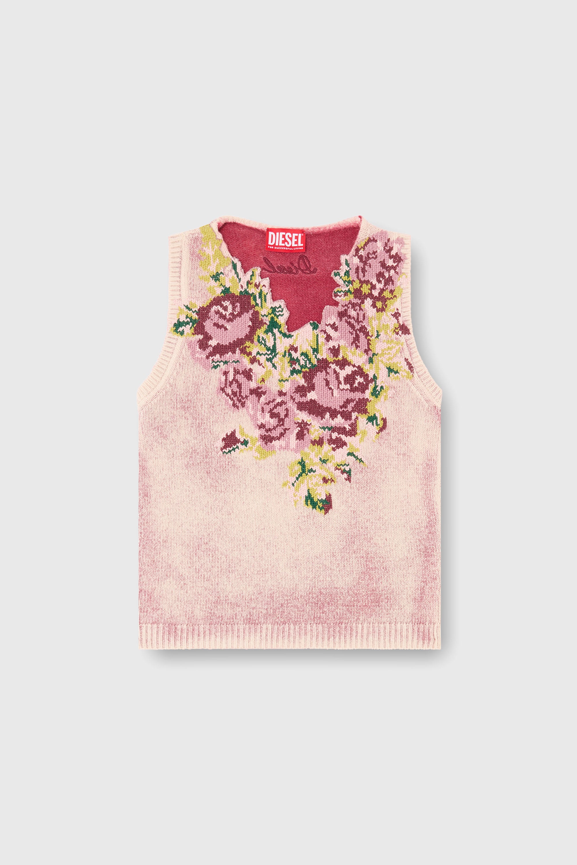 Diesel - M-RARIS, Chaleco de punto en mezcla de lana con motivo floral Mujer in Rosa - 2