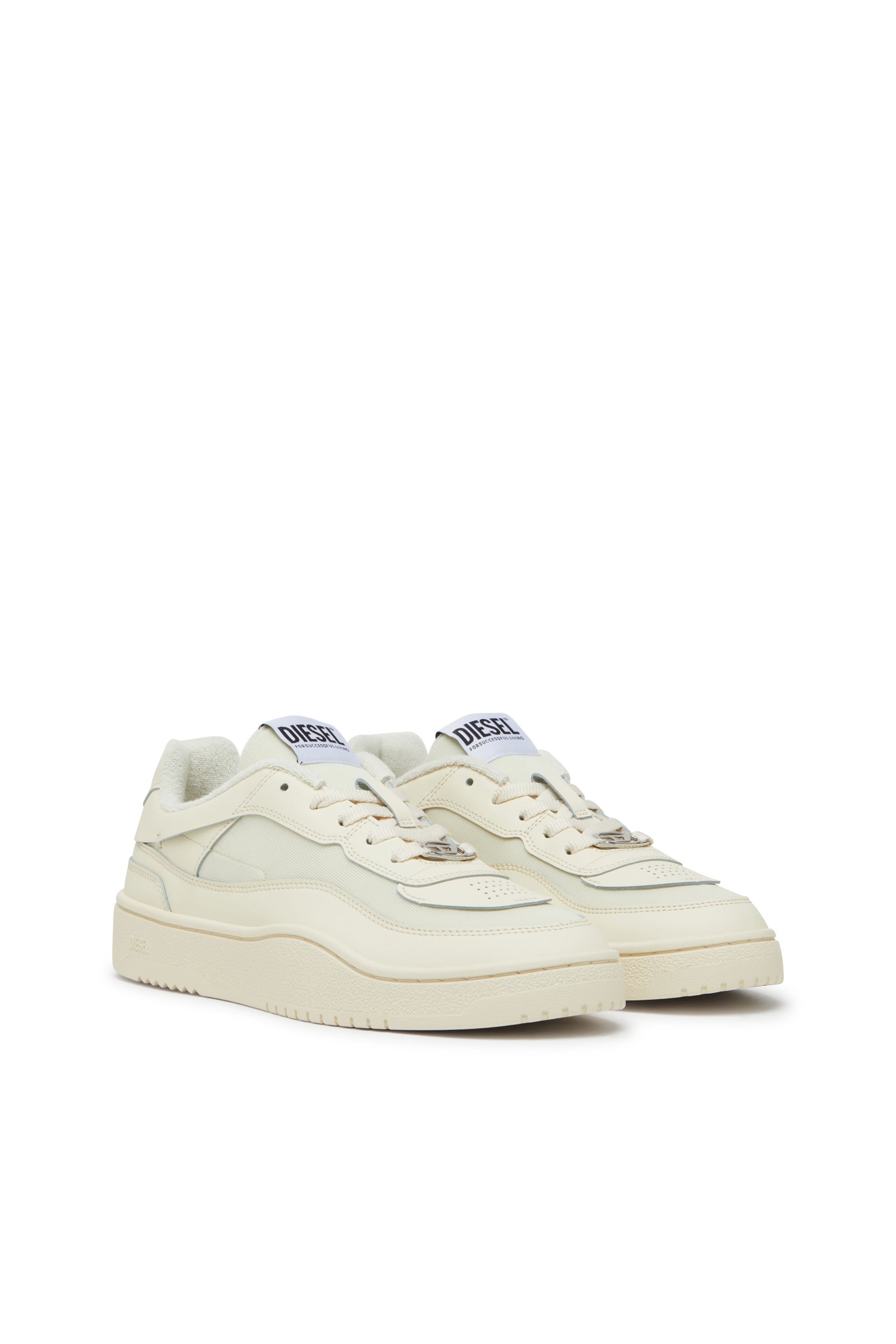 Diesel - S-OVAL SKATE LOW, Deportivas de cuero con paneles de tejido Hombre in Beige - 2