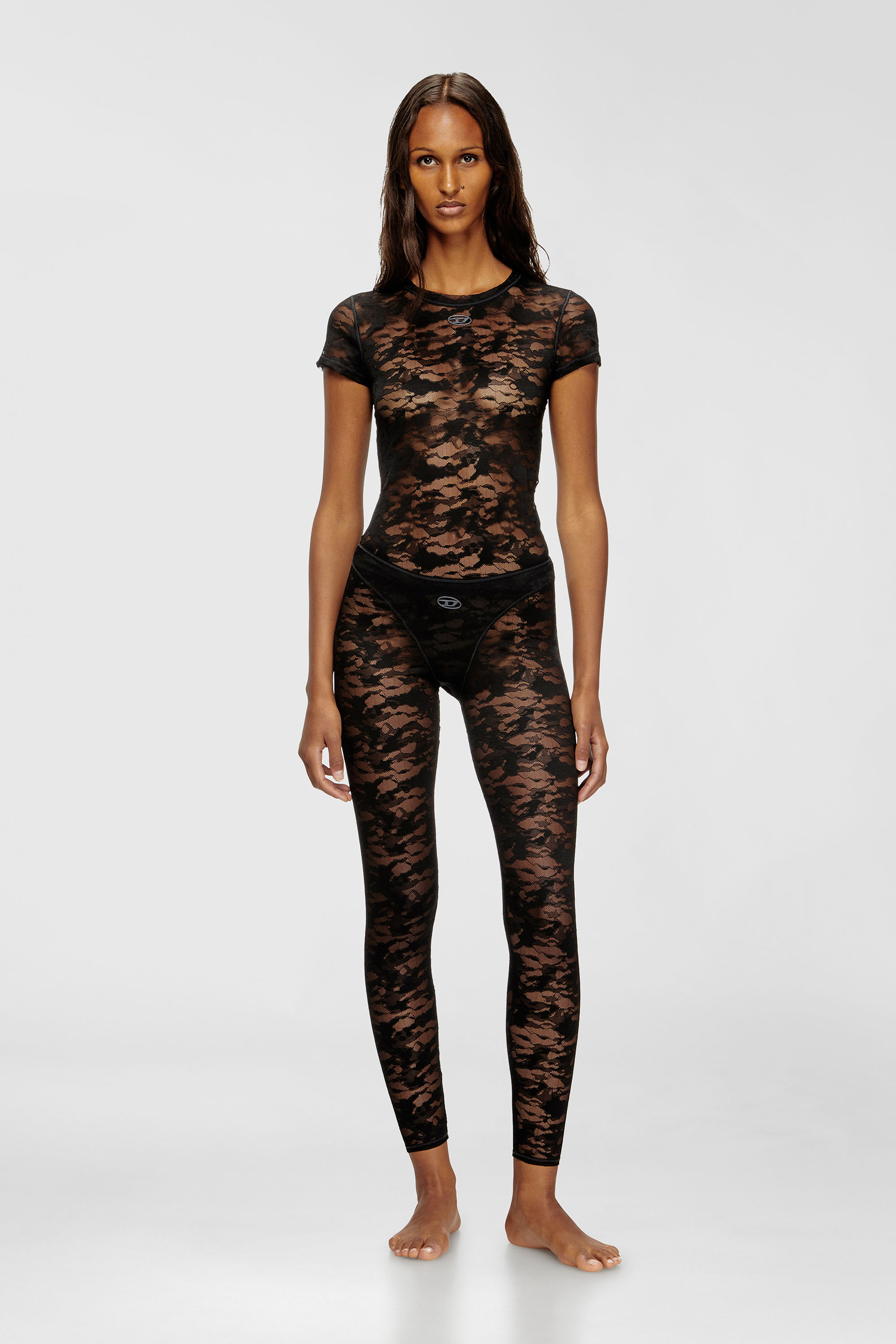 Diesel - CLAIRE-UTLT, Leggings de encaje de camuflaje Mujer in Negro - 1