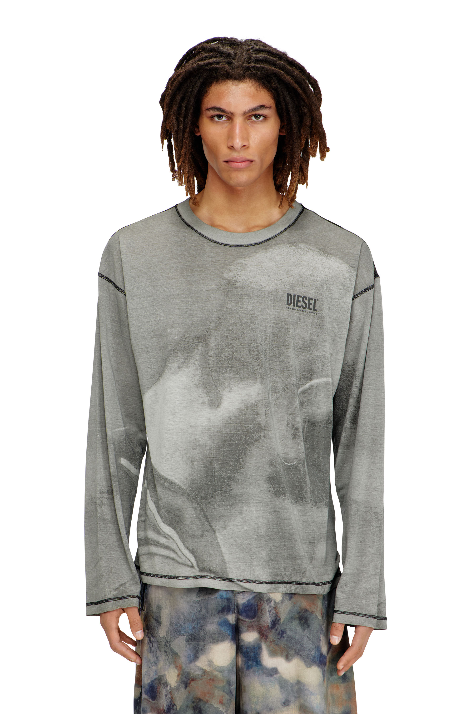 Diesel - T-BOXT-LS-NC-V1, Camiseta de manga larga con estampado trompe l'oeil Hombre in Gris - 1