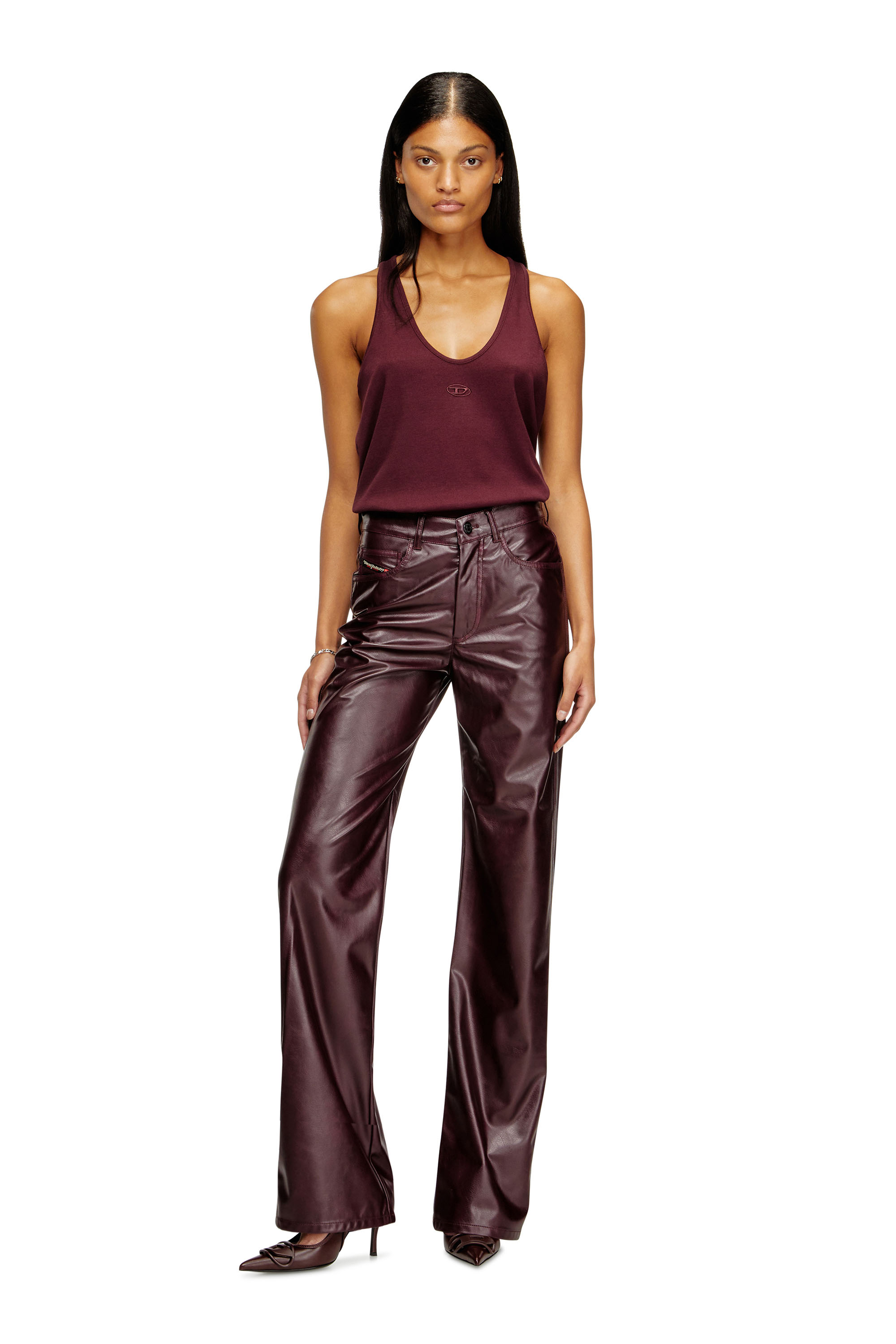 Diesel - FR-P-LAIN, Pantalones burgundy en tejido recubierto Mujer in Rojo - 2