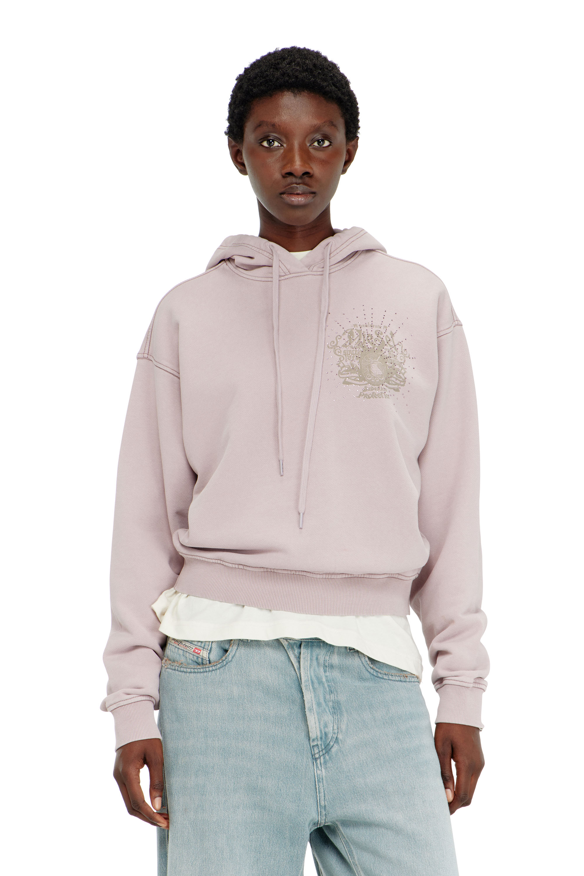 Diesel - F-PHOENY, Sudadera con capucha, estampados y tachuelas de strass Mujer in Morado - 3