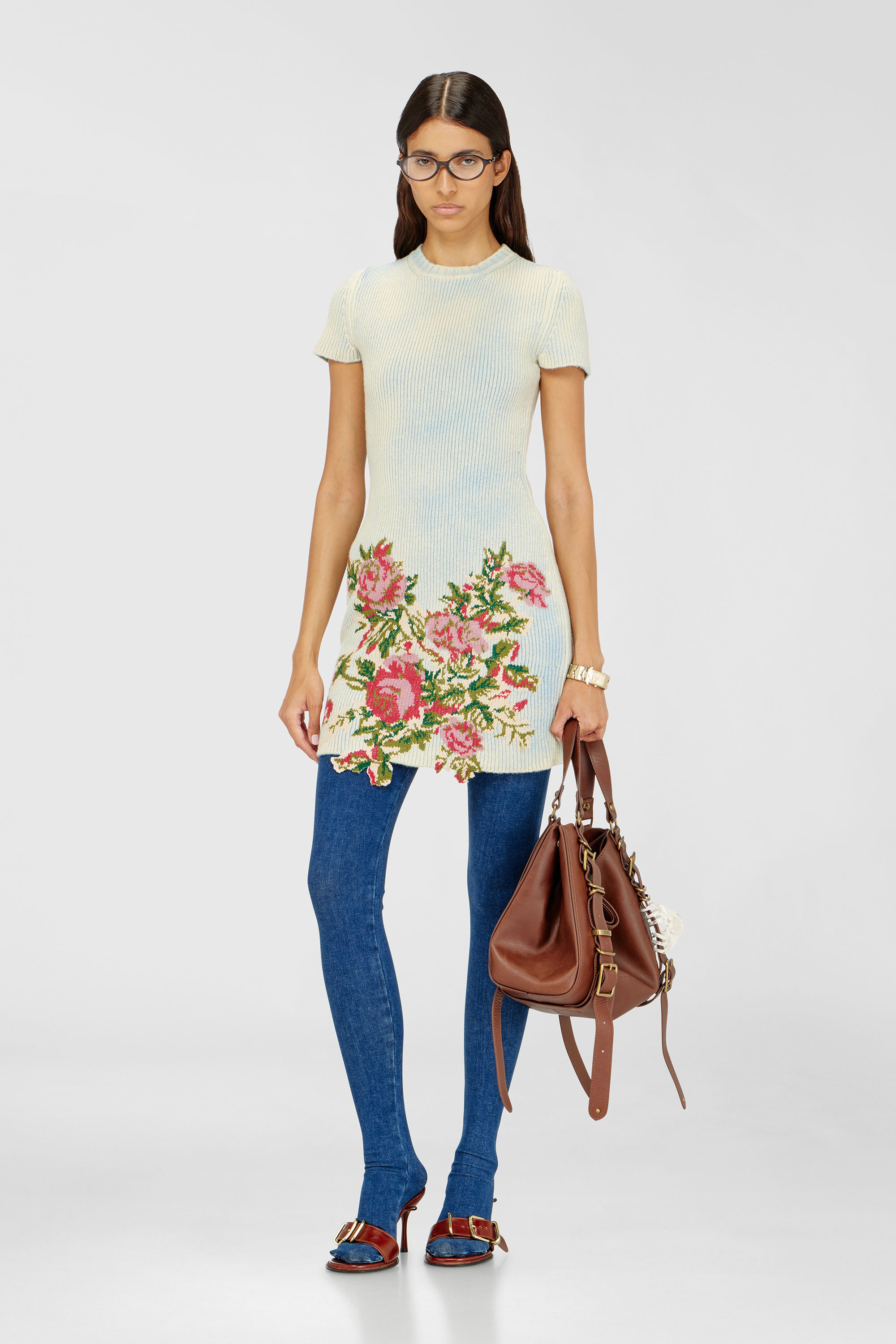 Diesel - M-RINNIE, Vestido corto de punto mezcla de lana con flores Mujer in Multicolor - 1