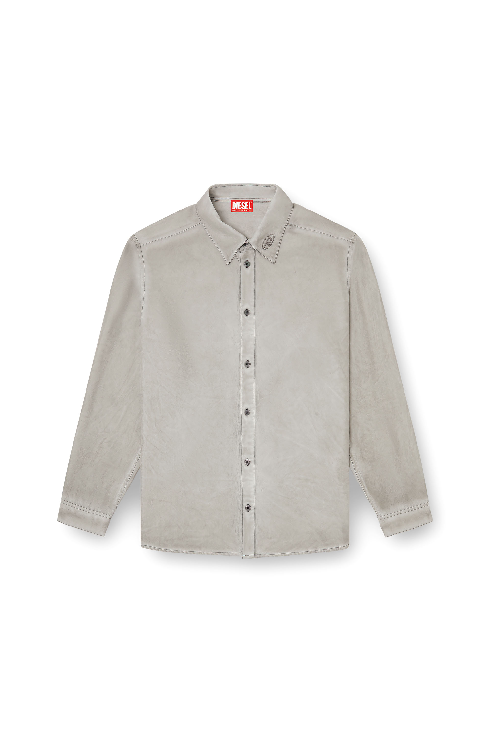 Diesel - S-LEON, Camisa de tejido fluido arrugada con cuello y logotipo Unisex in Gris - 3