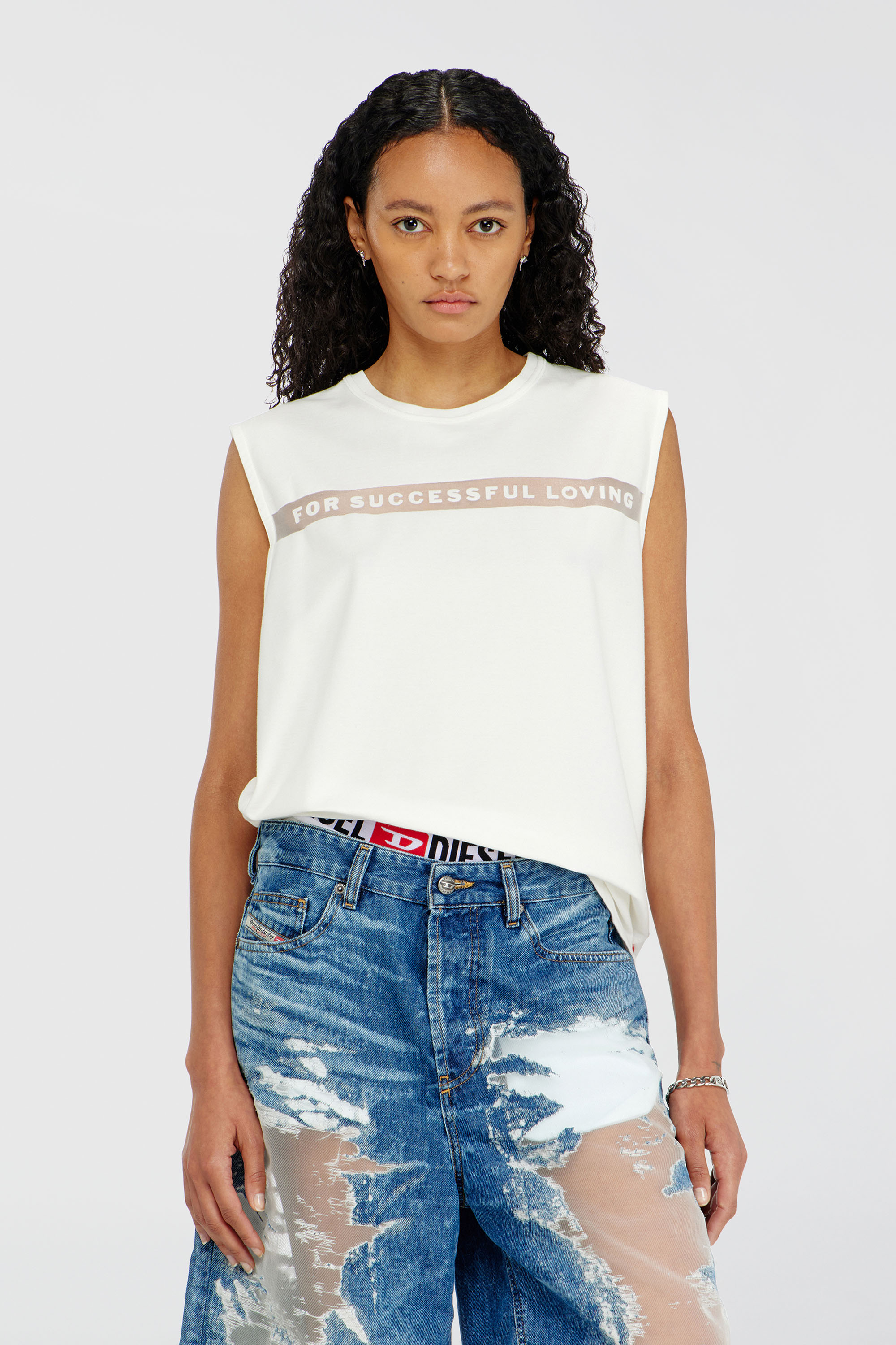 Diesel - PR-T-NORM-BISC-MATI-R, Camiseta de tirantes con logo For Successful Loving Unisex in Blanco - 1