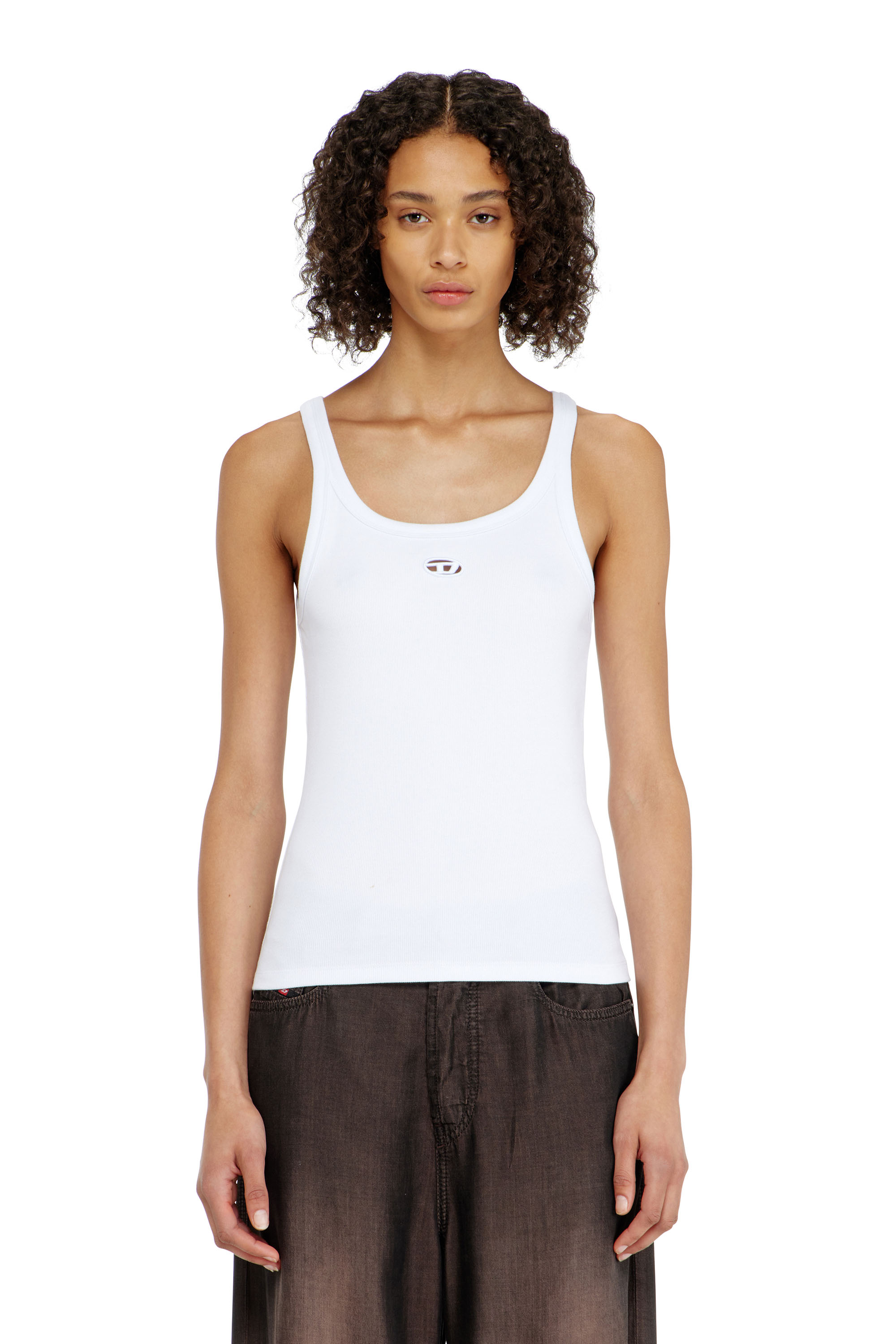 Diesel - T-WIFE-OD, Camiseta de tirantes ajustada con ovalado D cortado a l&aacute;ser Mujer in Blanco - 1
