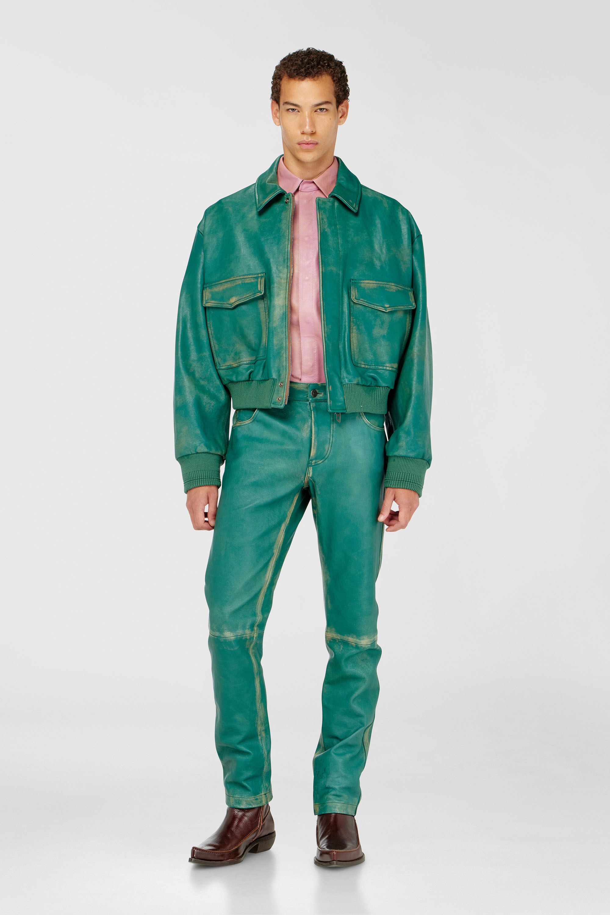 Diesel - P-OCKET, Pantal&oacute;n de cuero tratado Hombre in Verde - 1