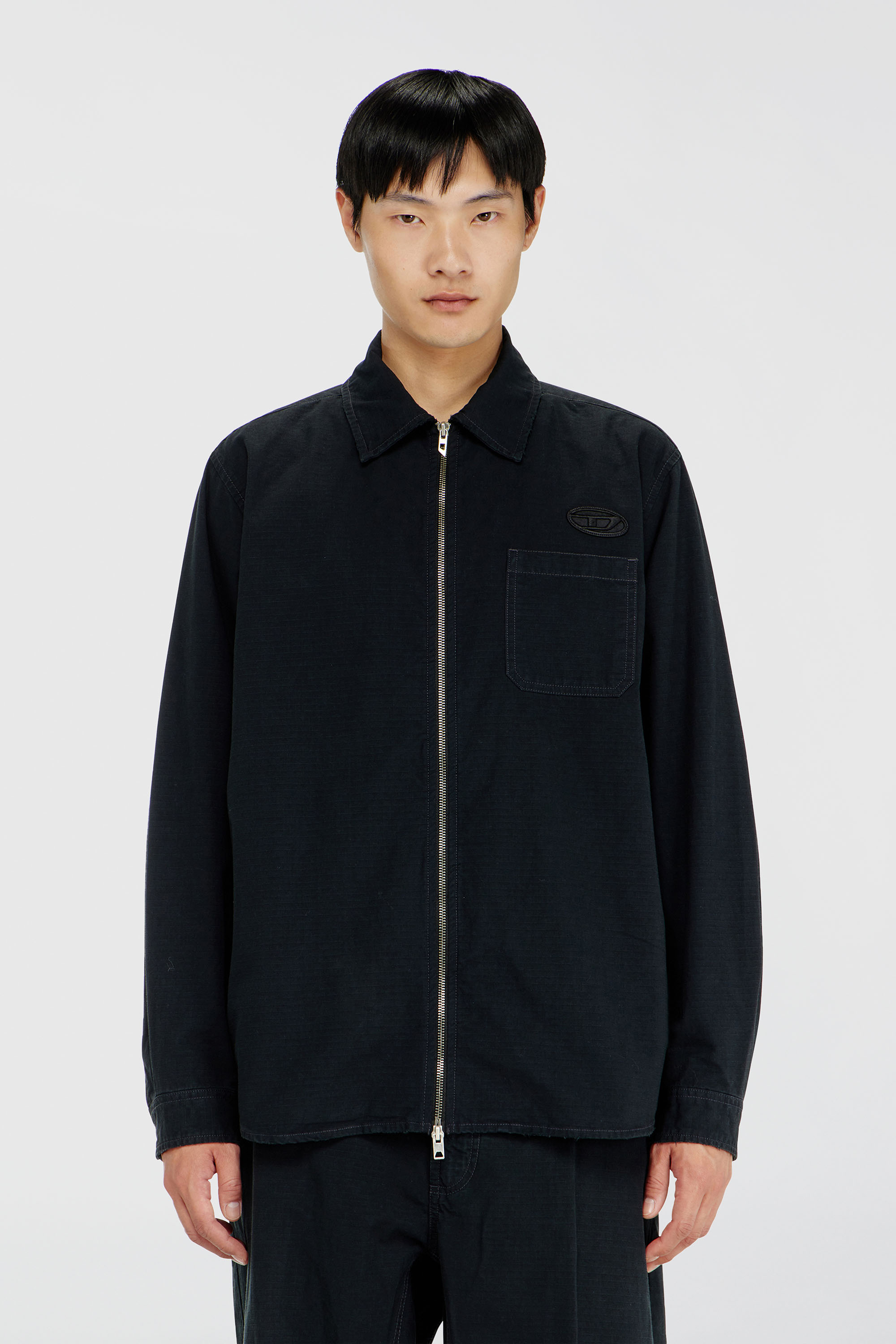 Diesel - S-ALIAS-ZIP, Camisa ripstop con cierre de cremallera Hombre in Negro - 1