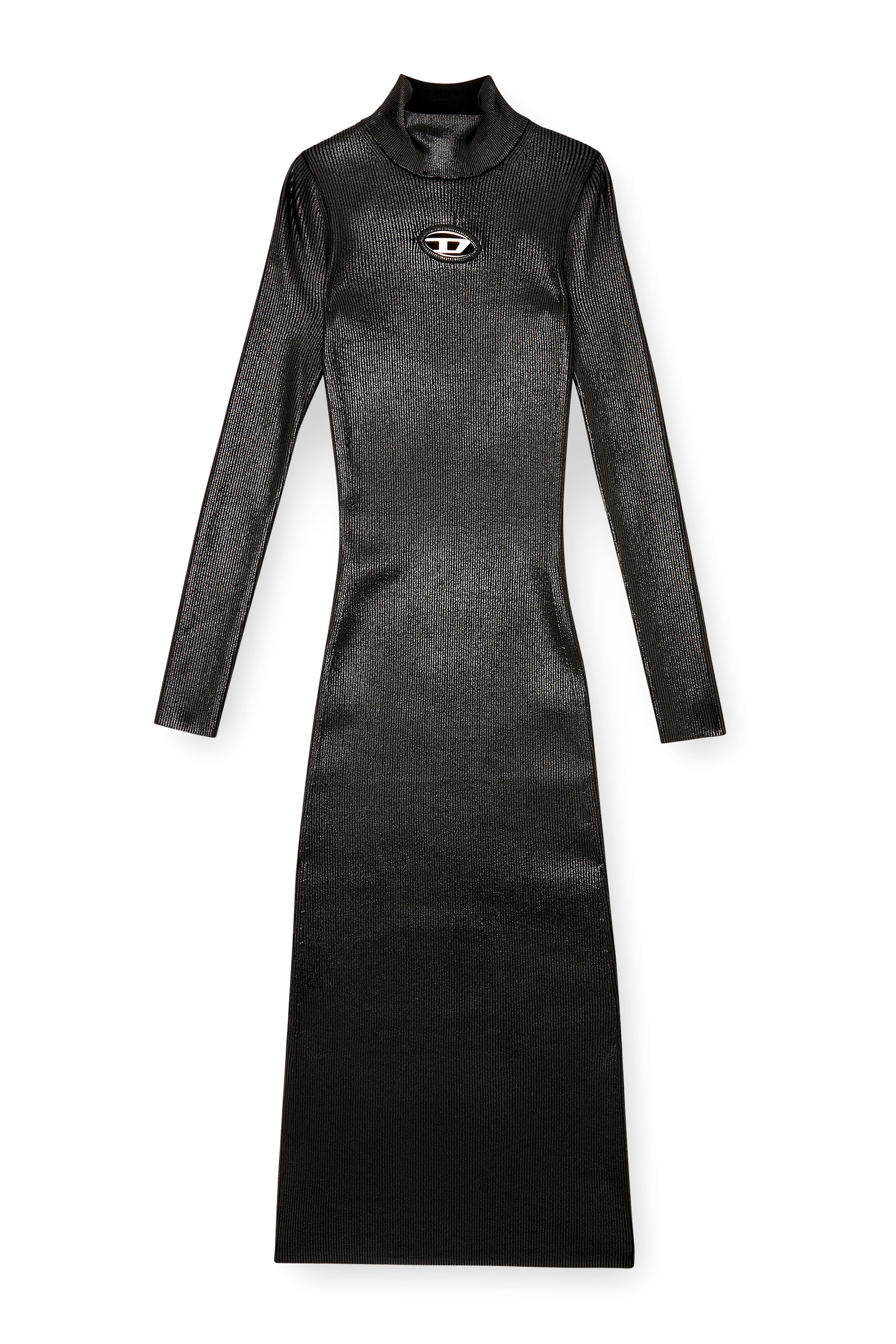 Diesel - M-ZARY-B, Vestido midi de cuello alto en tejido de punto brillante Mujer in Negro - 3
