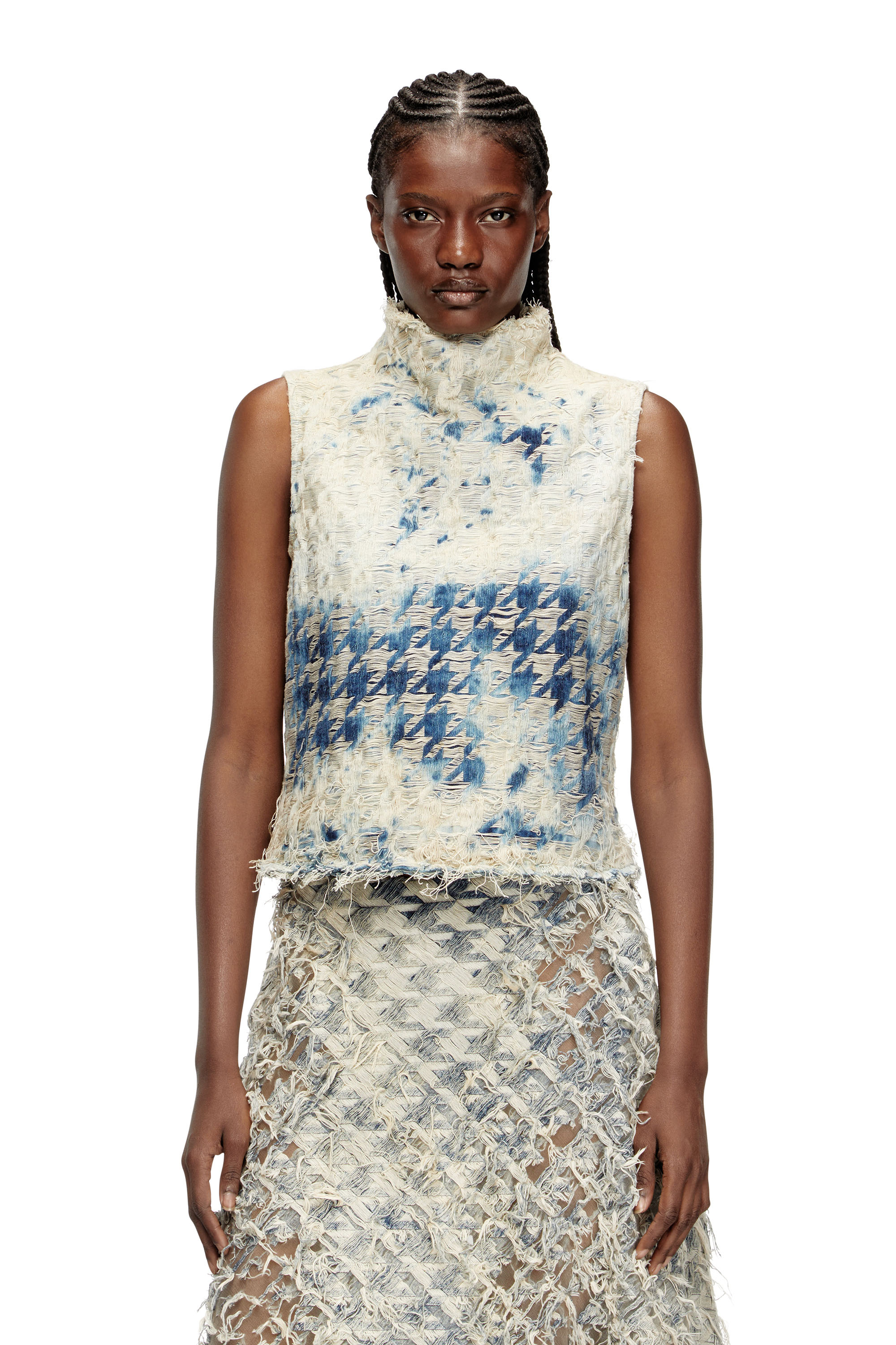 Diesel - DE-TAPI-FSH2, Top sin mangas en denim con tejido de pata de gallo Mujer in Azul marino - 1