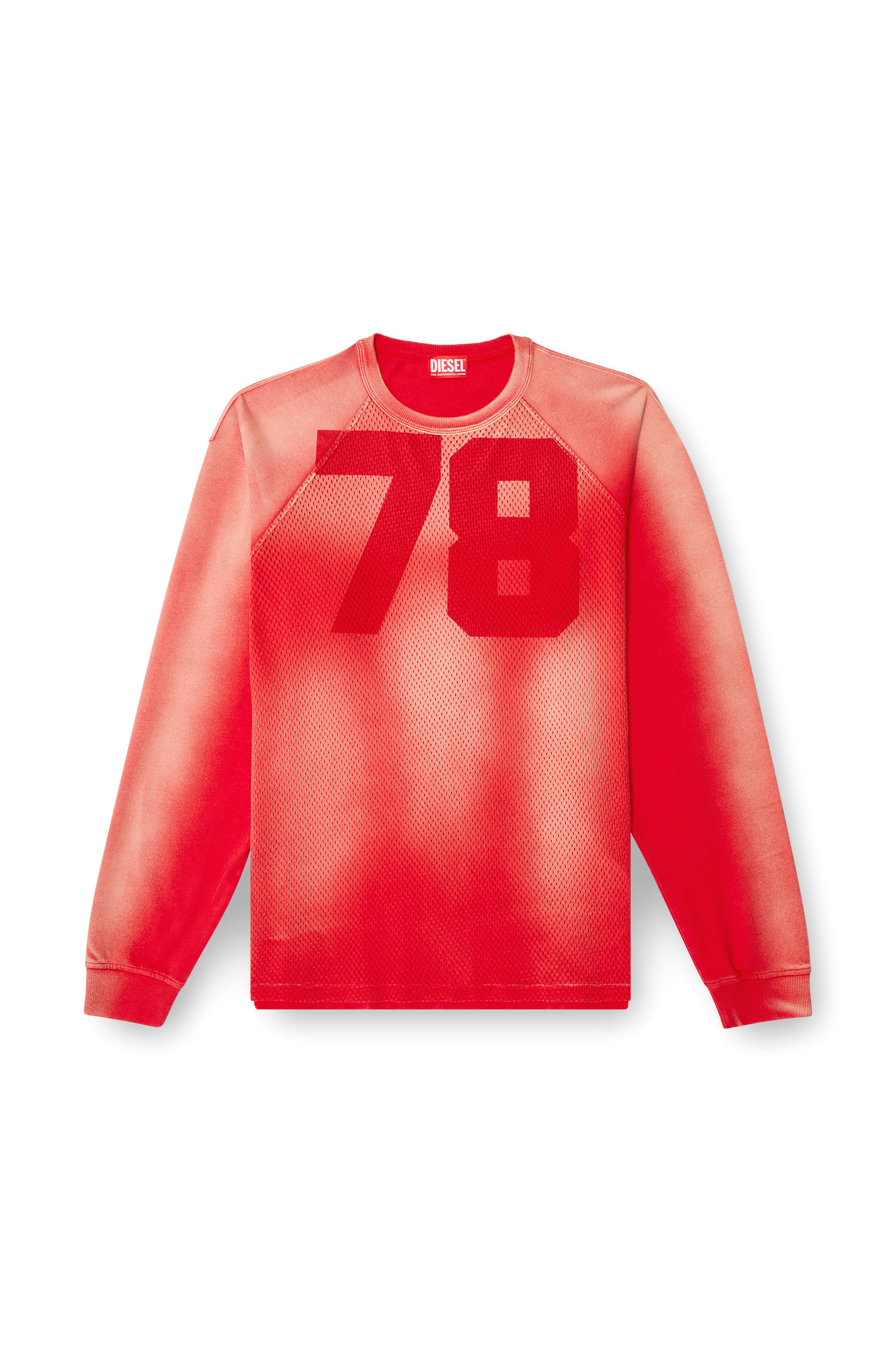 Diesel - T-ROXTER-LS-MESH, Camiseta descolorida de manga larga con parte delantera de malla Hombre in Rojo - 3