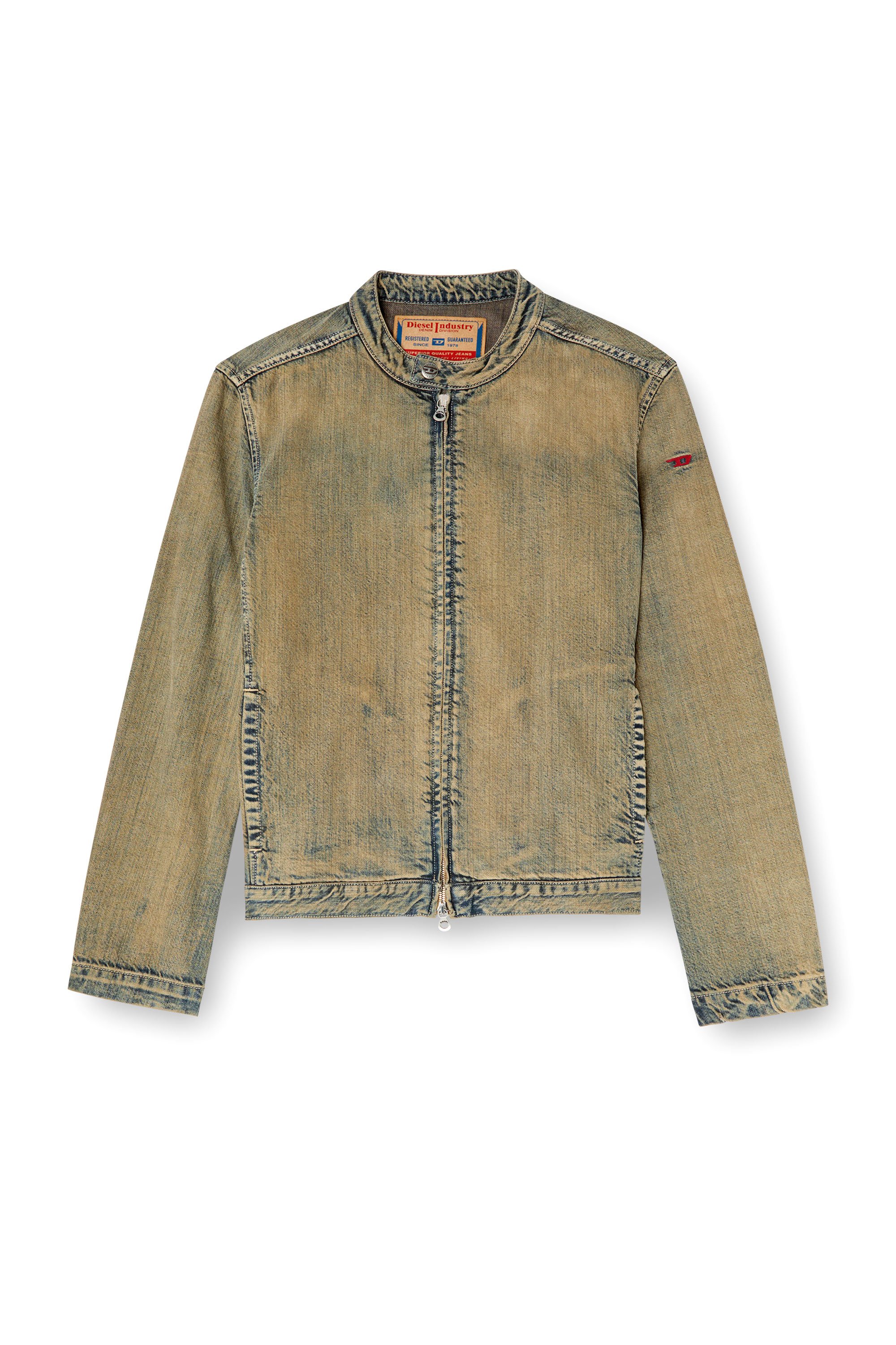 Diesel - D-GLORY, Chaqueta motera en denim cepillado dorado Hombre in Azul marino - 3