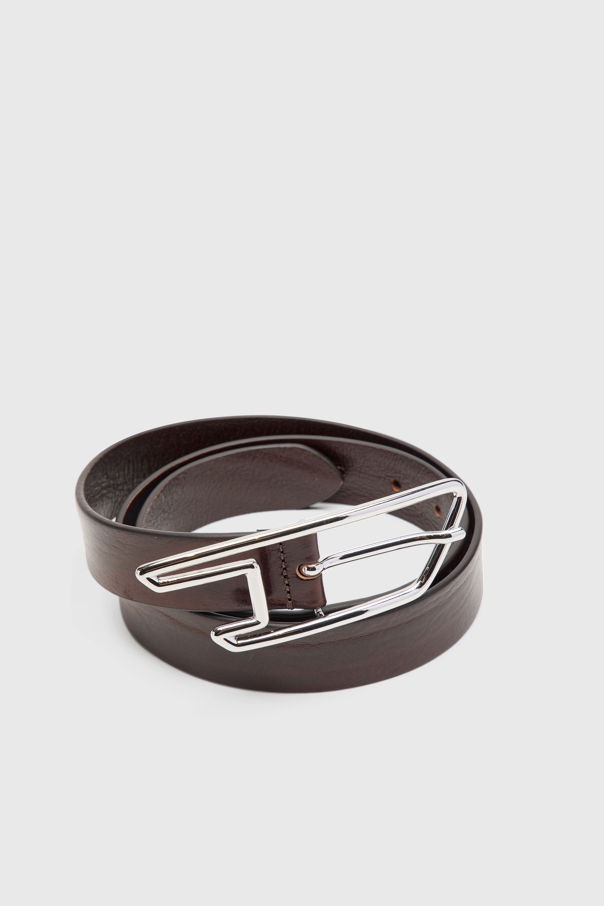 Diesel - B-D LINE 30, Cintur&oacute;n 3 cm de cuero encerado con hebilla D-logo Unisex in Marr&oacute;n - 2