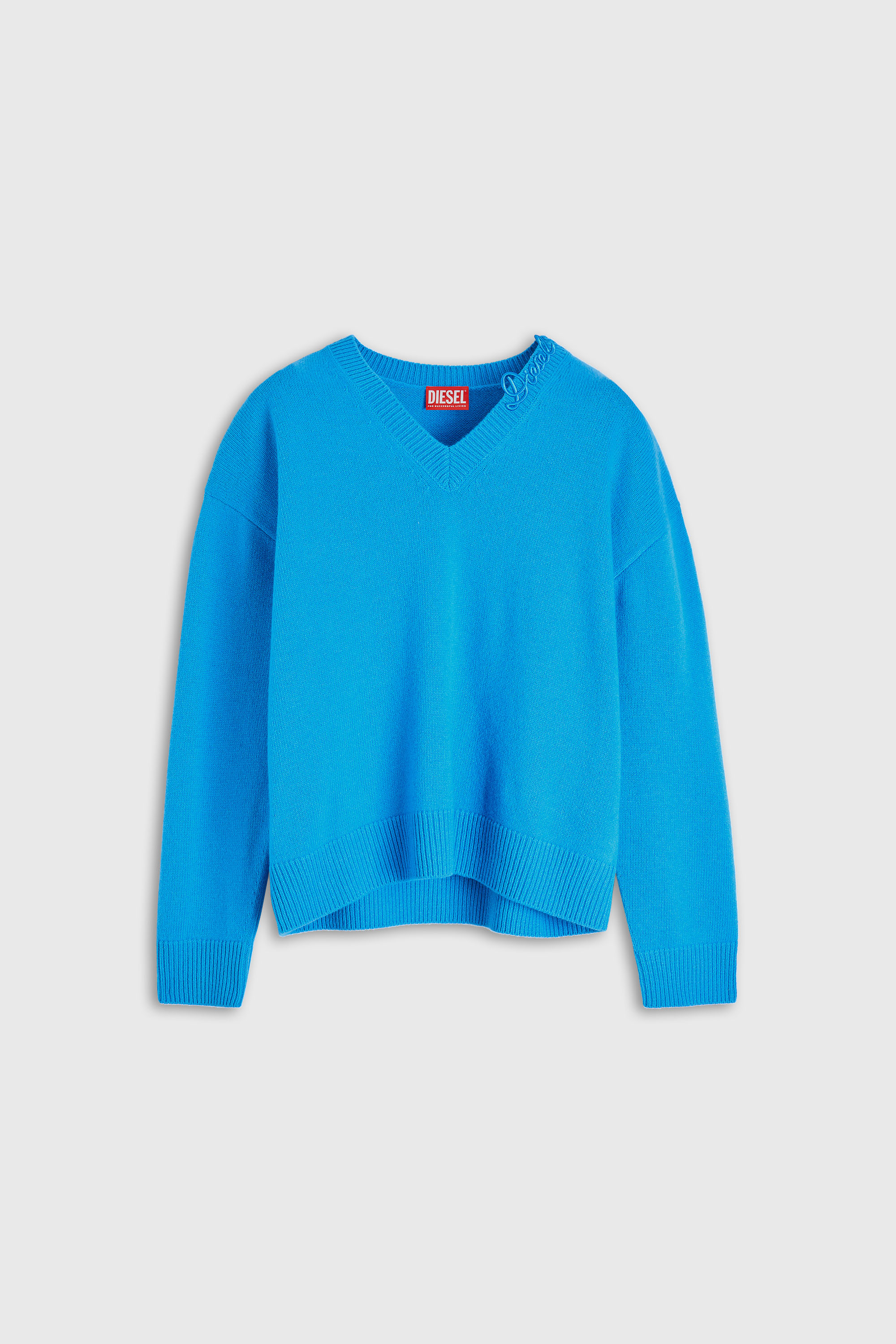 Diesel - M-IMOSA, Jersey de lana de pico con logo en el cuello Mujer in Azul marino - 2