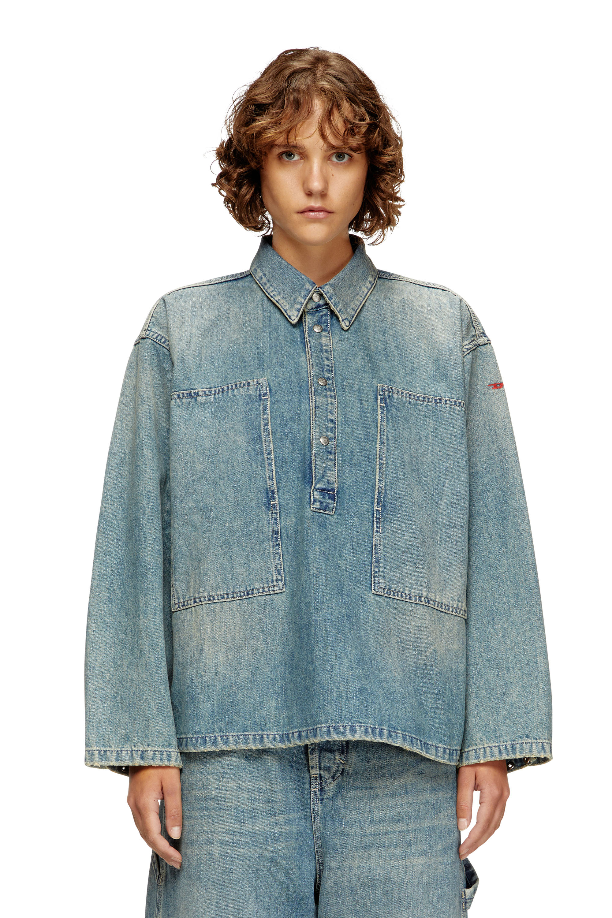 Diesel - DE-PRISS, Top abotonado en denim de estilo utility Mujer in Azul marino - 3
