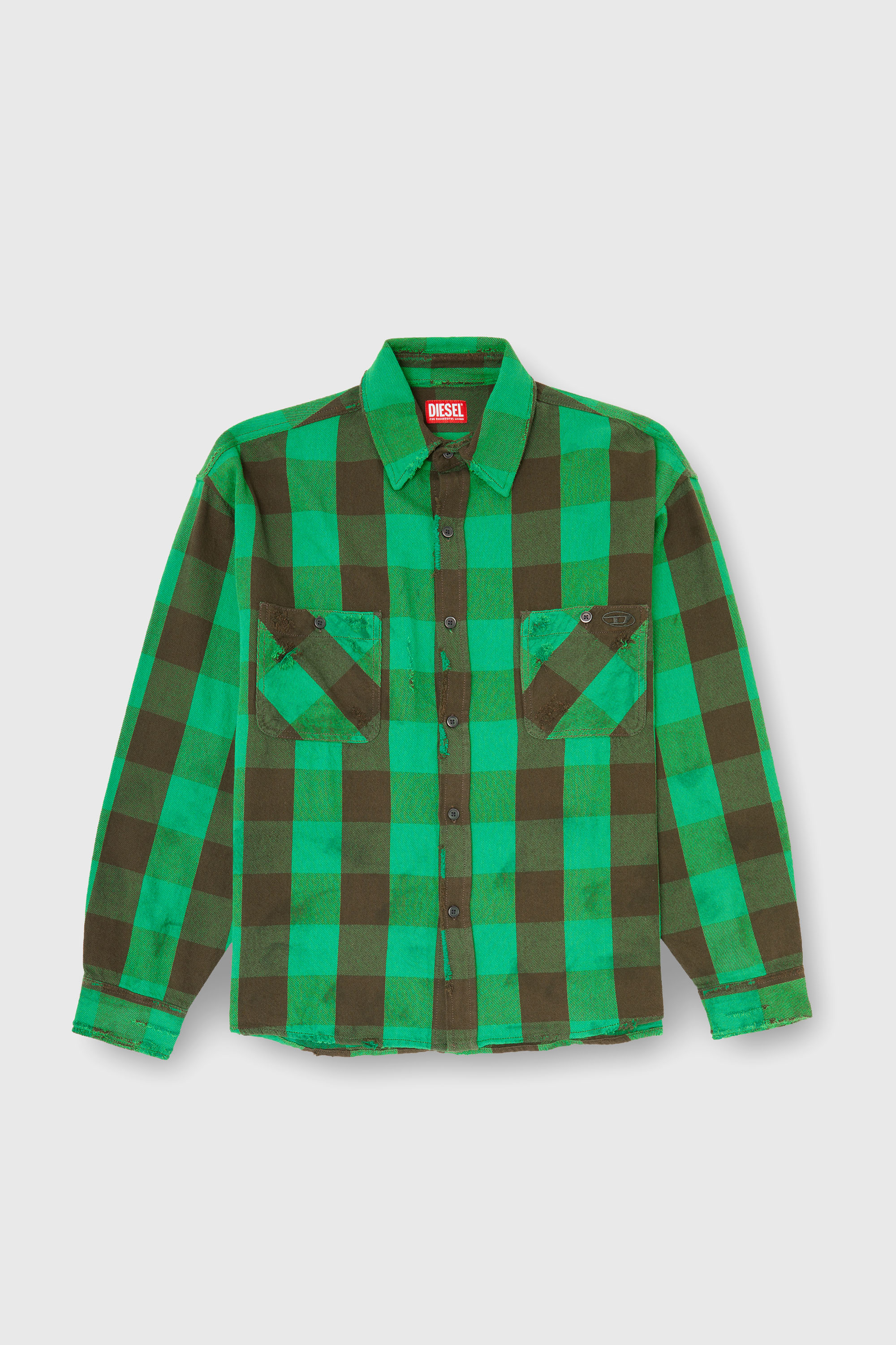 Diesel - S-DRUM, Camisa de franela a cuadros con efecto desgastado Hombre in Multicolor - 2