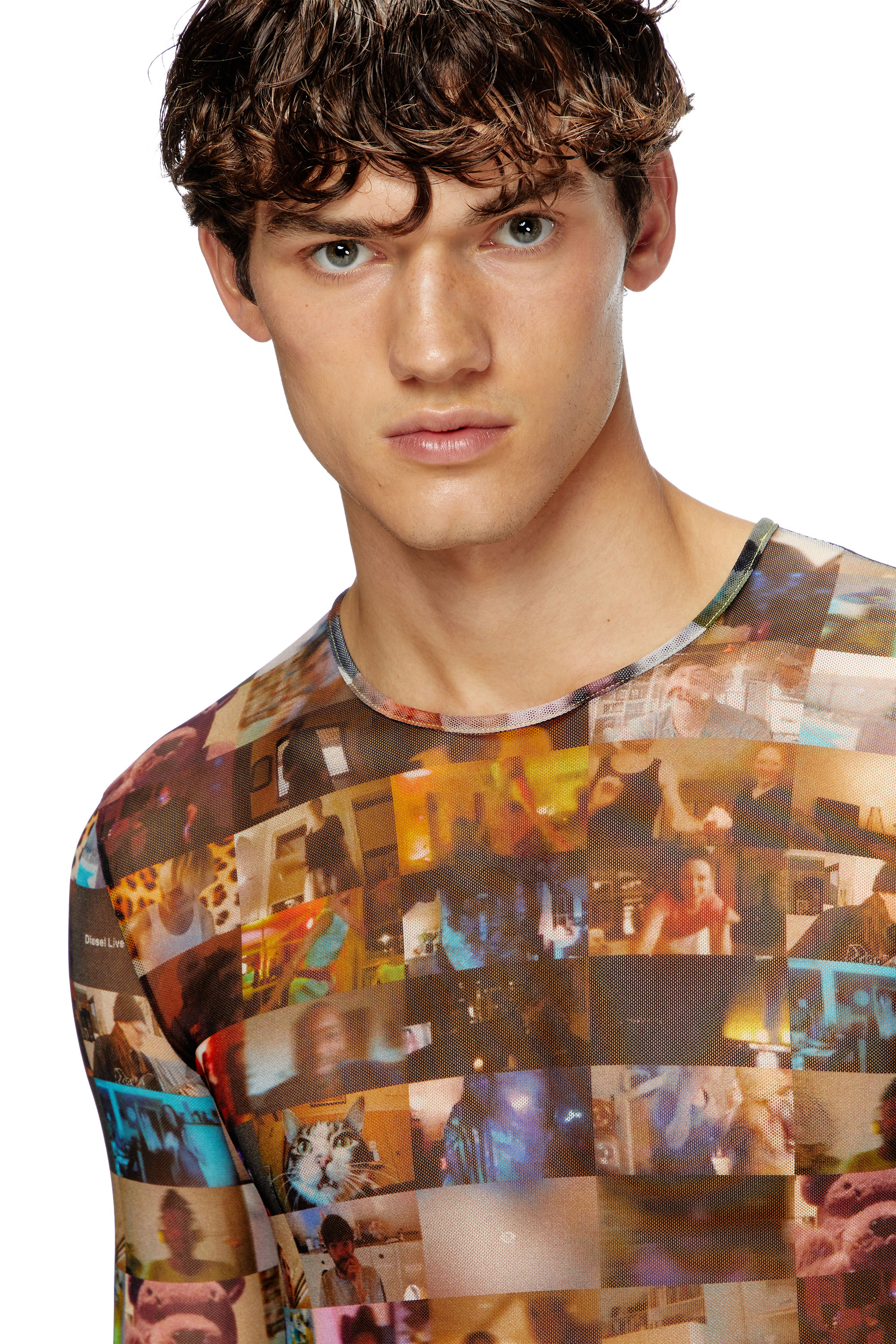 Diesel - T-LIXY, Top de tul elástico con estampado Livestream Hombre in Multicolor - 5