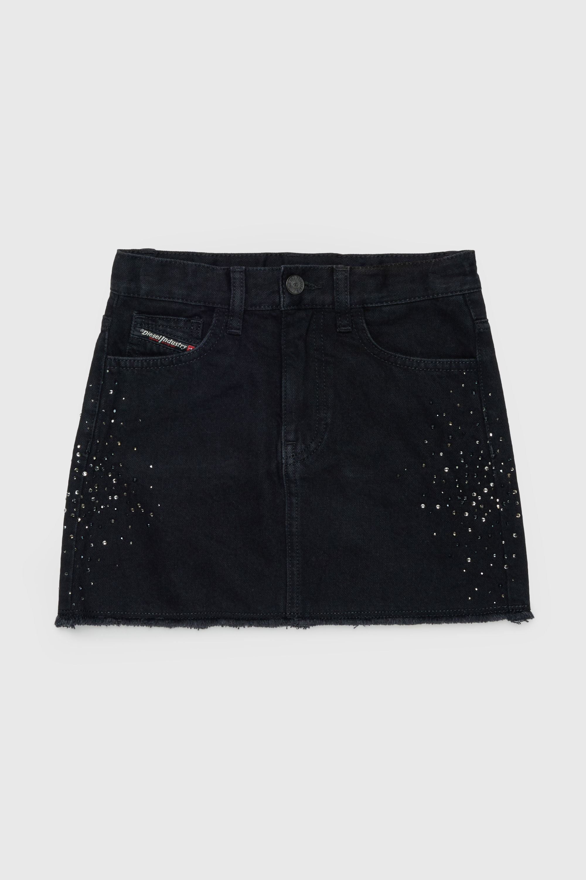 Diesel - GIANNA-SP, Minifalda vaquera desflecada con strass Mujer in Negro - 1