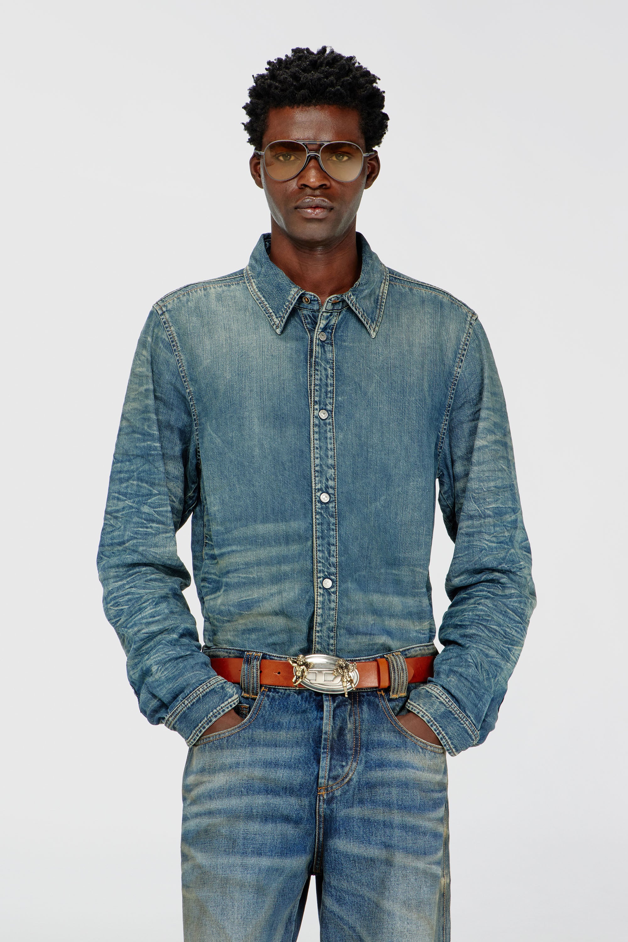 Diesel - D-SYNAR-FSJ4, Camisa de denim arrugado con efecto sucio Hombre in ToBeDefined - 1