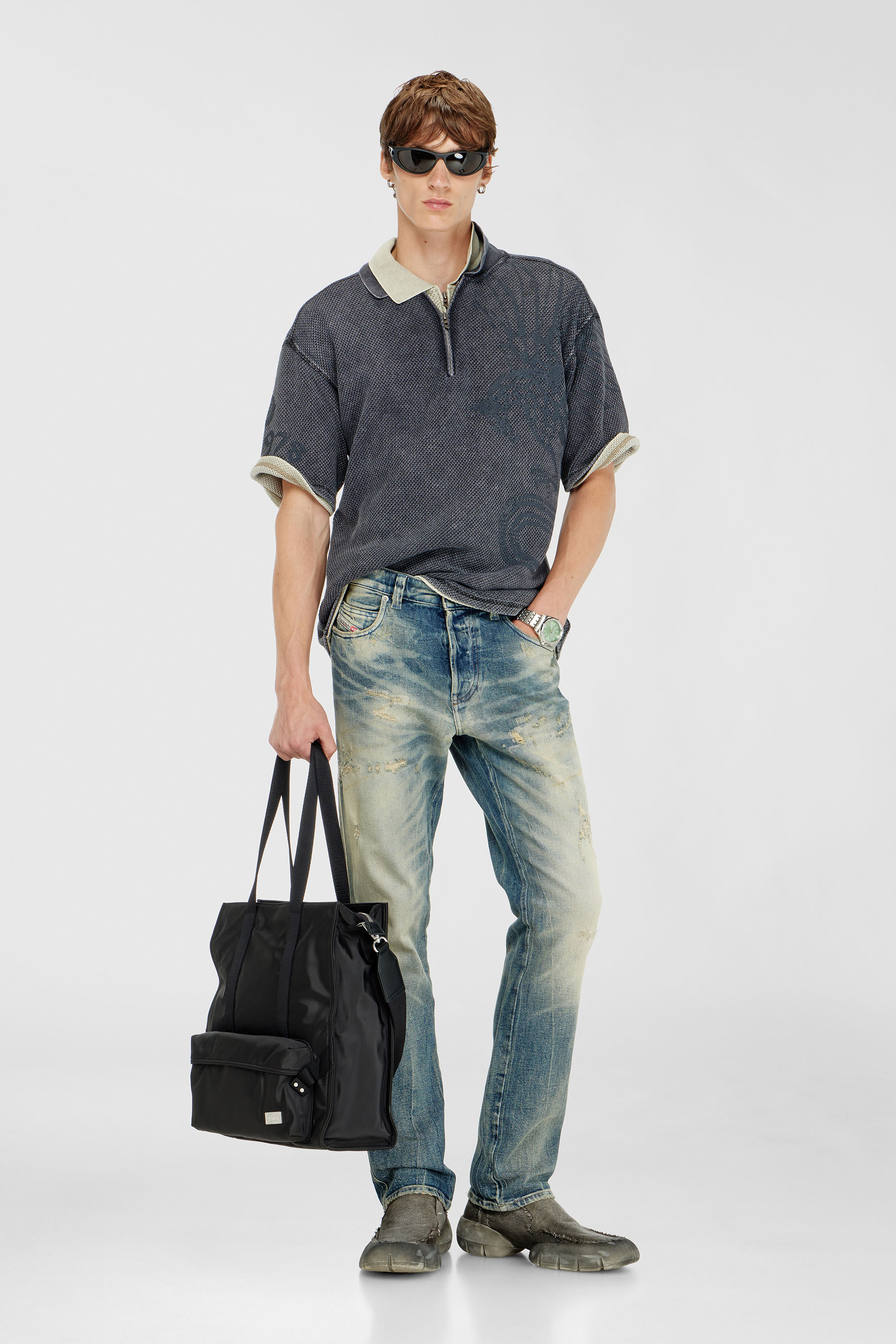 Diesel - T-ERRY-ZIP, Polo de jacquard mesh con estampado Phoenix Hombre in Gris - 2