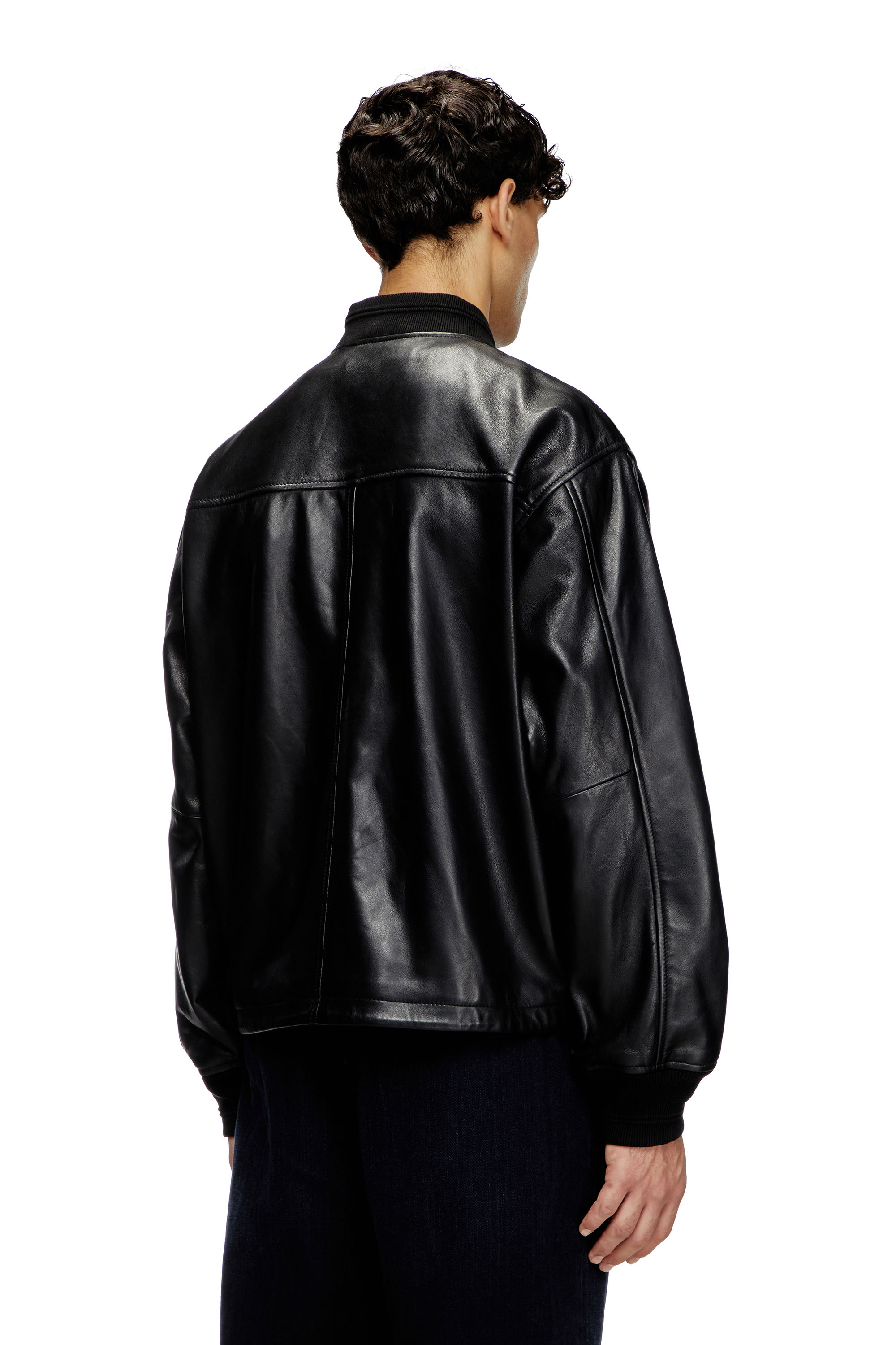 Diesel - L-KHAT, Chaqueta bomber de cuero encerado Hombre in Negro - 4