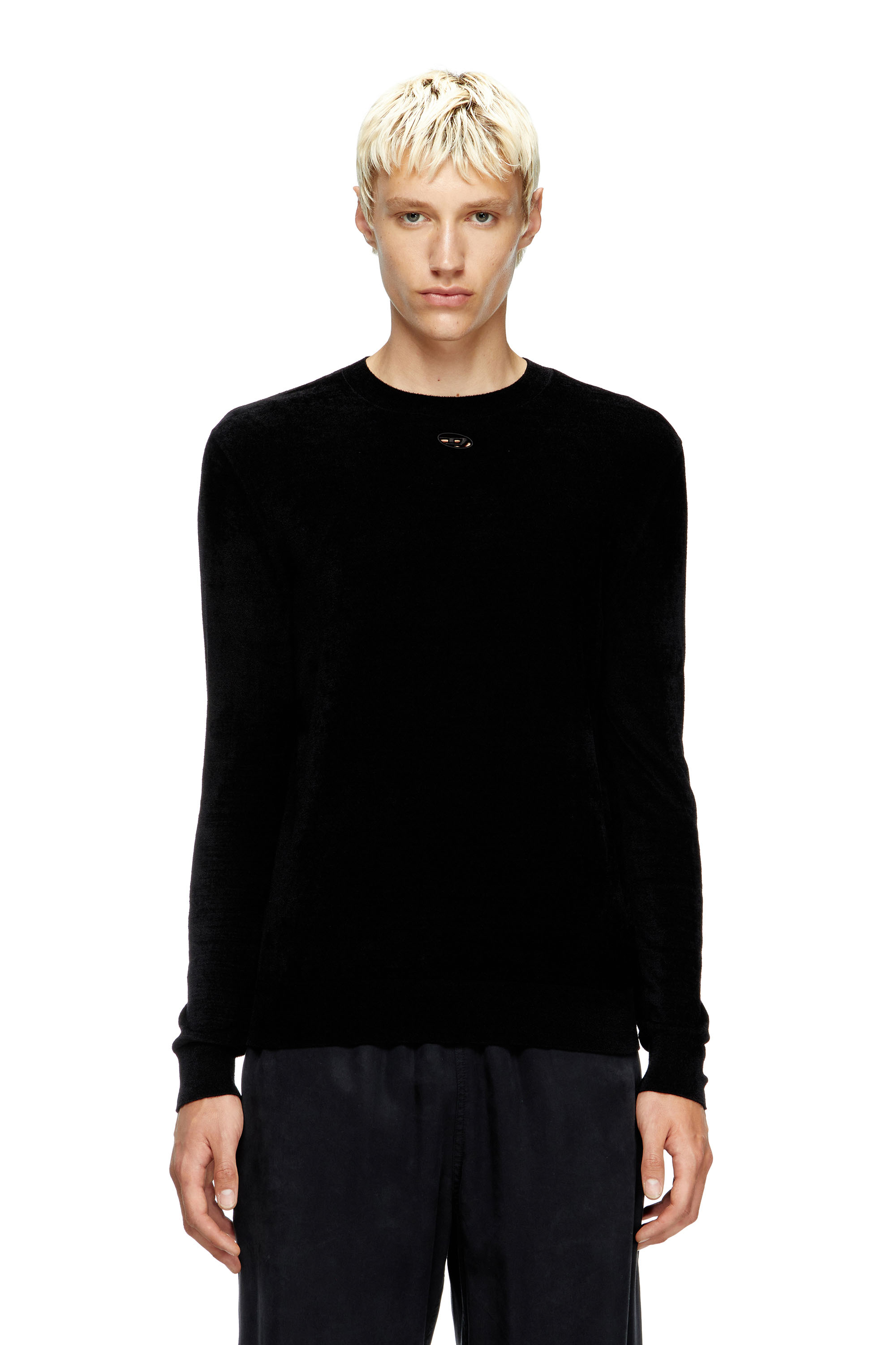 Diesel - K-CEVRO, Jersey de chenilla con logotipo recortado Hombre in Negro - 1