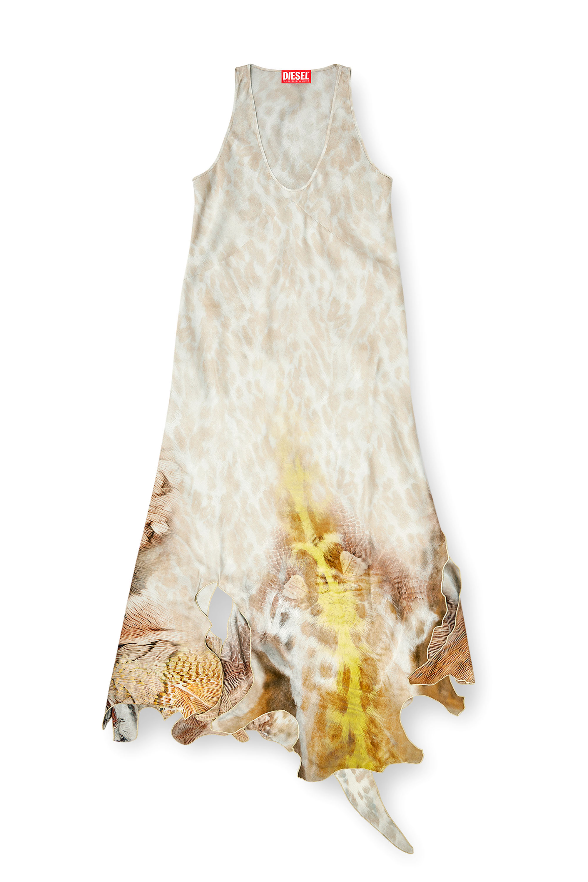 Diesel - D-IKARA, Vestido largo de sat&eacute;n con bajo efecto piel Mujer in Beige - 2