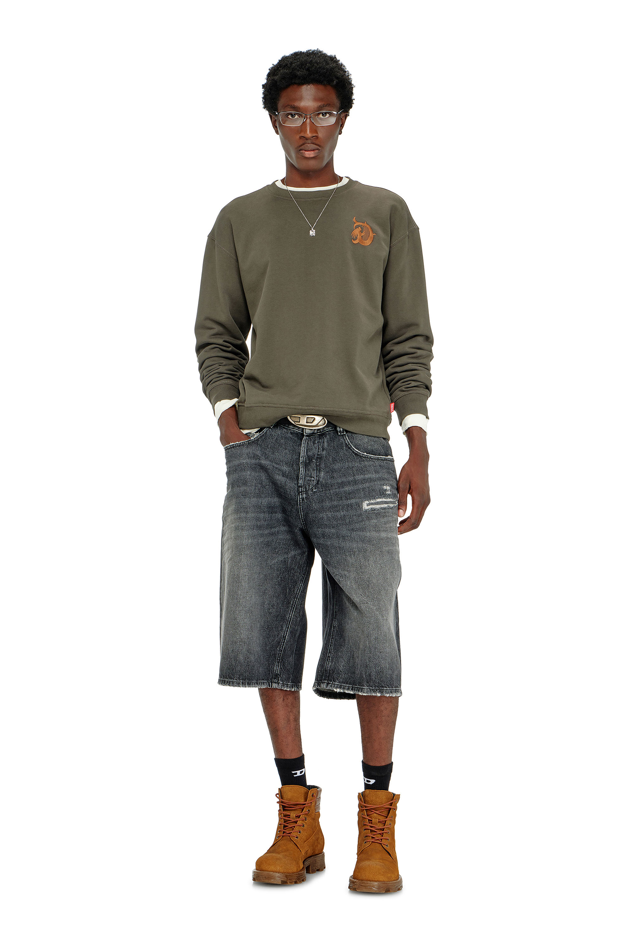 Diesel - S-NORM-AA4, Sudadera con bordado y estampado flock Hombre in Verde - 2