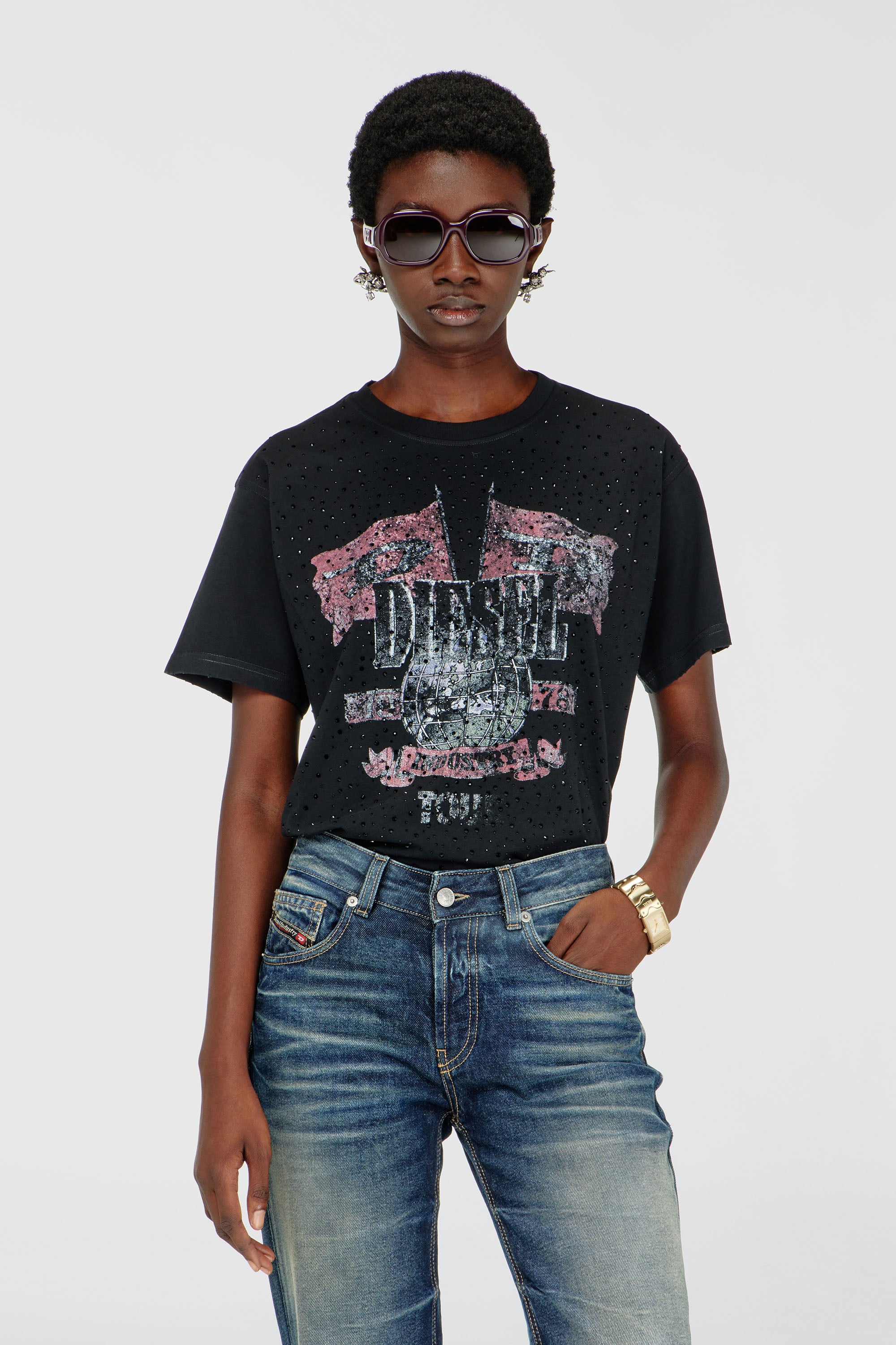 Diesel - T-MARLY, Camiseta con gr&aacute;ficos de concierto y cristales Mujer in ToBeDefined - 1