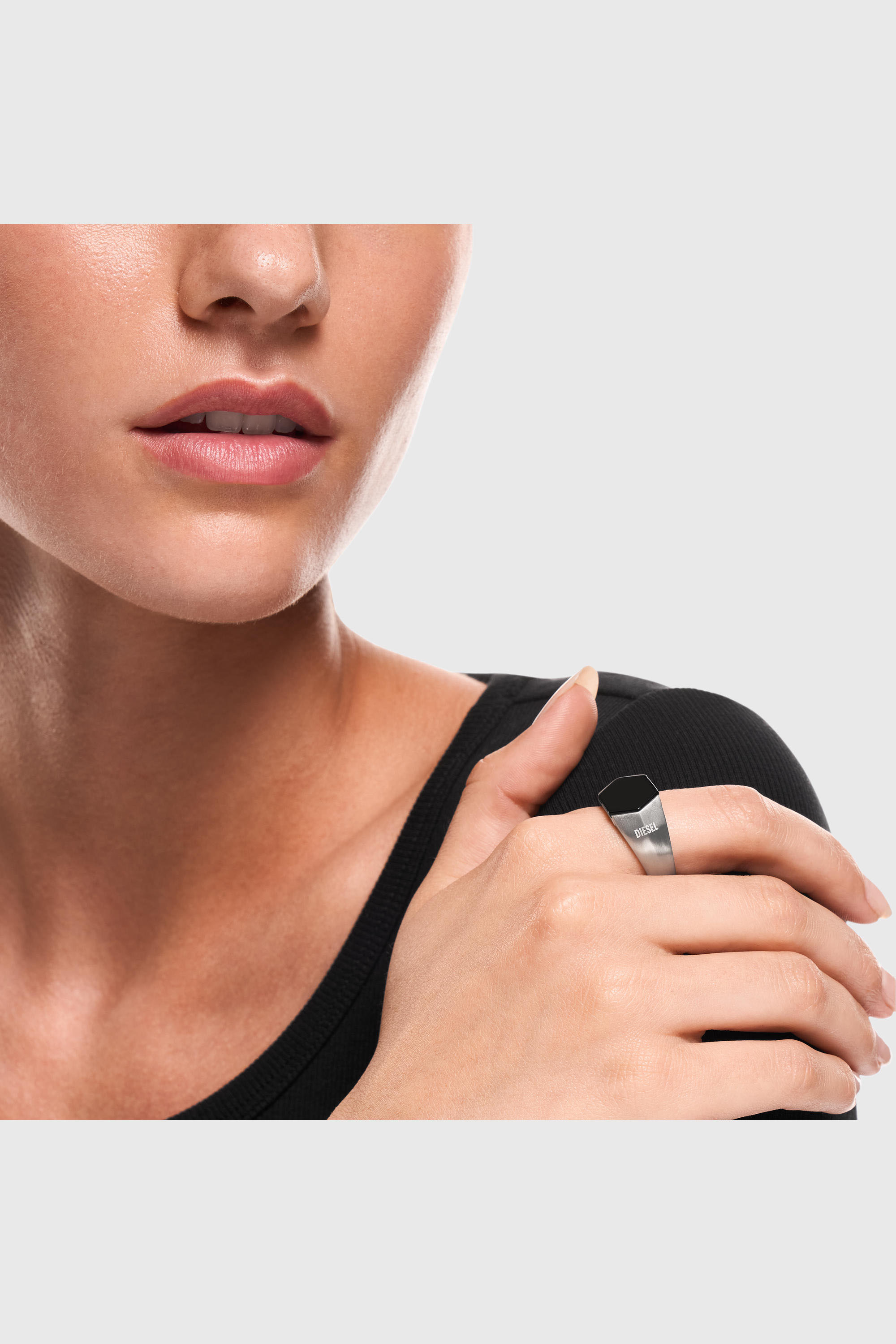 Diesel - DX1711040, Anillo sello de &aacute;gata negra Unisex in Plateado - 4
