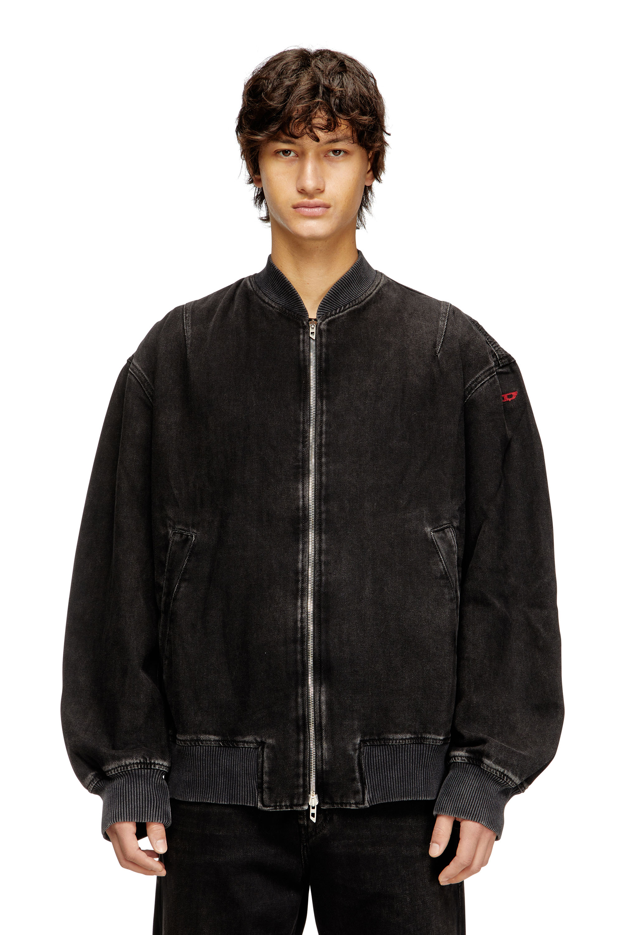 Diesel - D-VINZ, Chaqueta bomber en denim de lavado impecable Hombre in Negro - 1