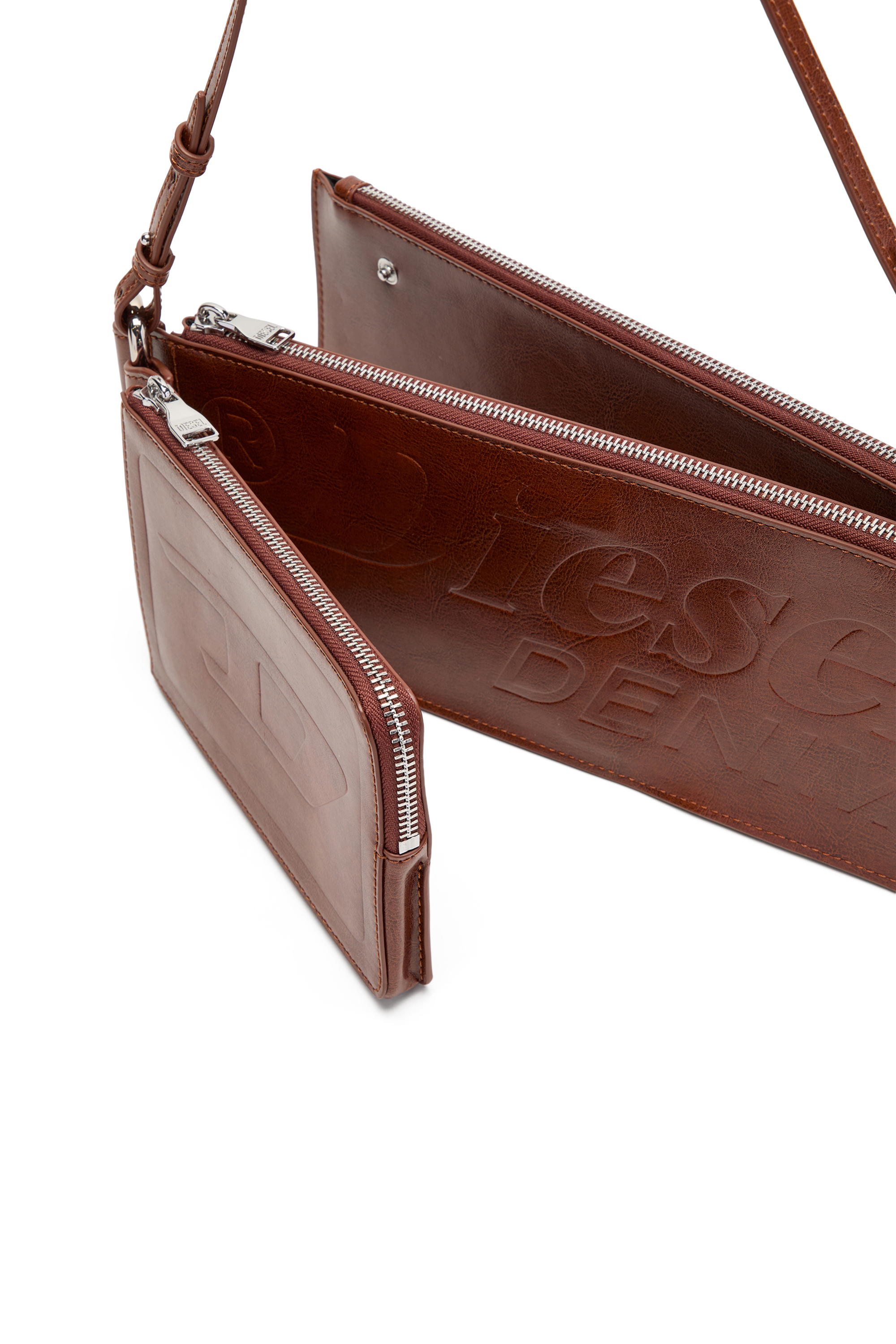 Diesel - FLAG-D SHOULDER BAG X, Flag-D-Bandolera modular con logo en relieve y lavado oscuro Unisex in Marr&oacute;n - 5