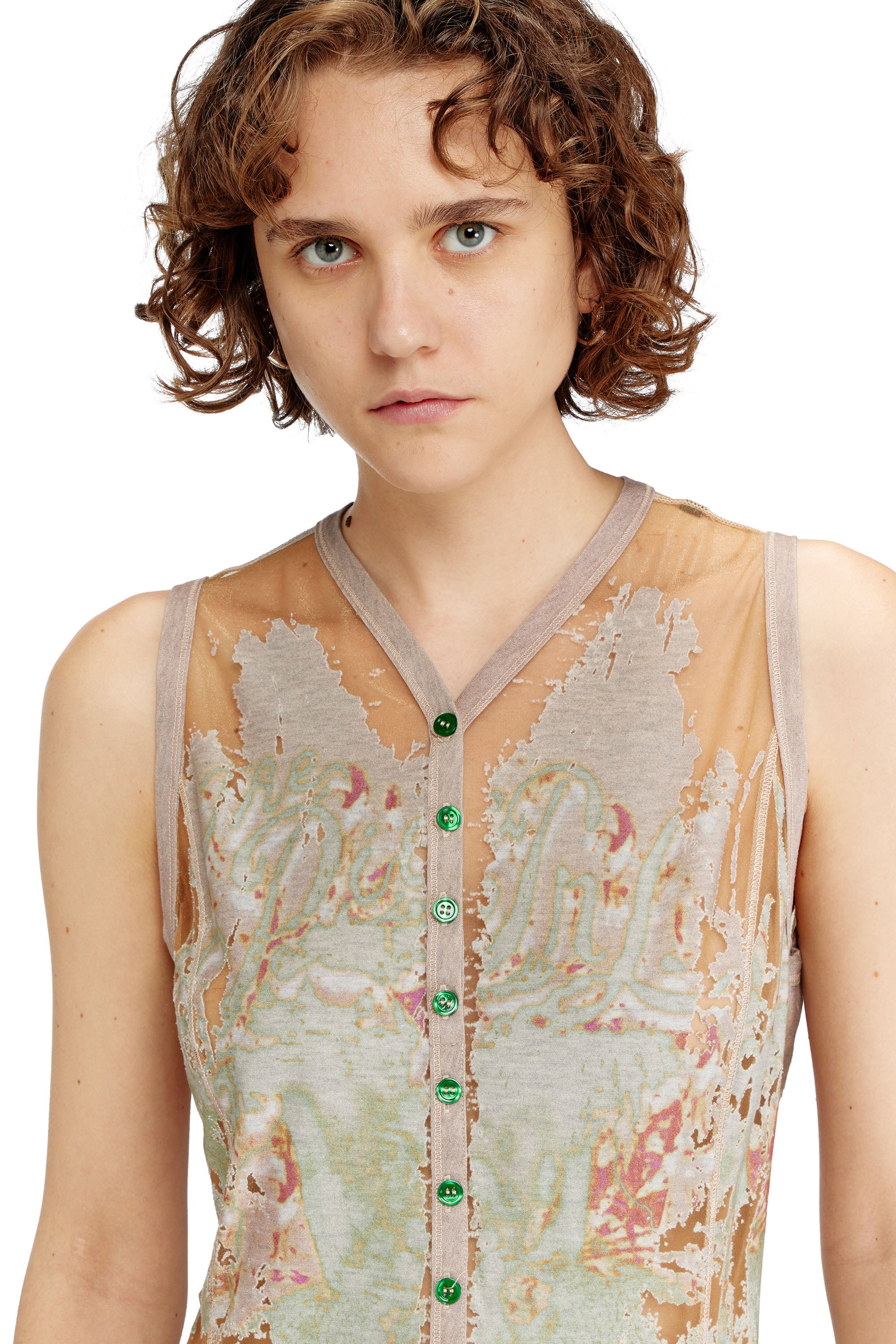 Diesel - D-ALFIO, Vestido corto de punto devor&eacute; estampado Mujer in Marr&oacute;n - 4