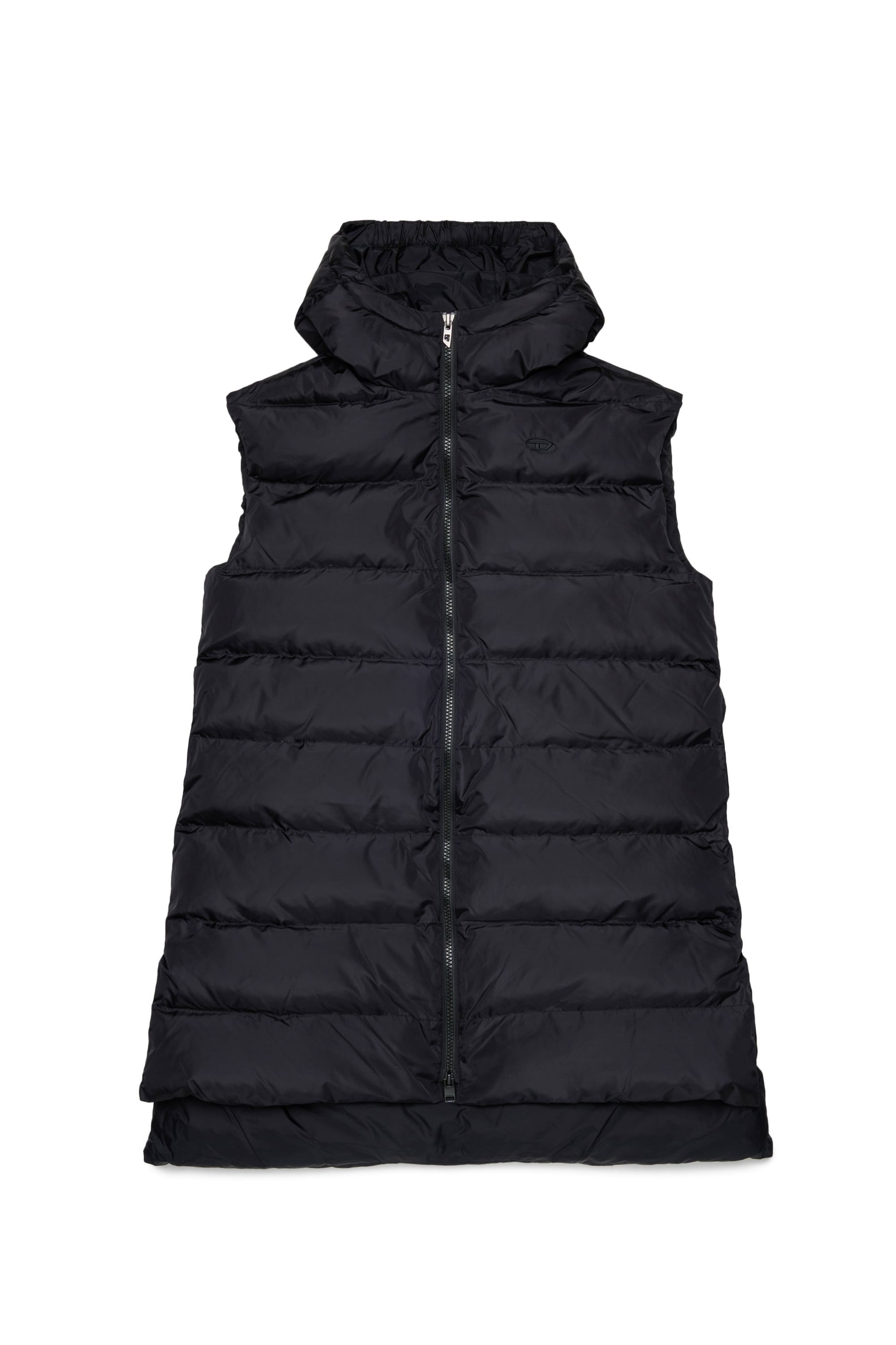 Diesel - JFENNY, Chaleco acolchado largo con capucha Mujer in Negro - 1